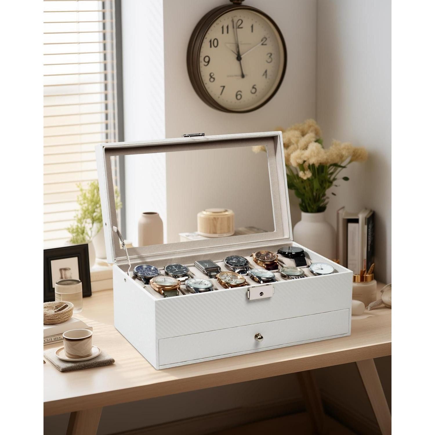 LuxusKollektion Uhrenbox Uhrenbox 12-Slot mit Glasdeckel (1 St)