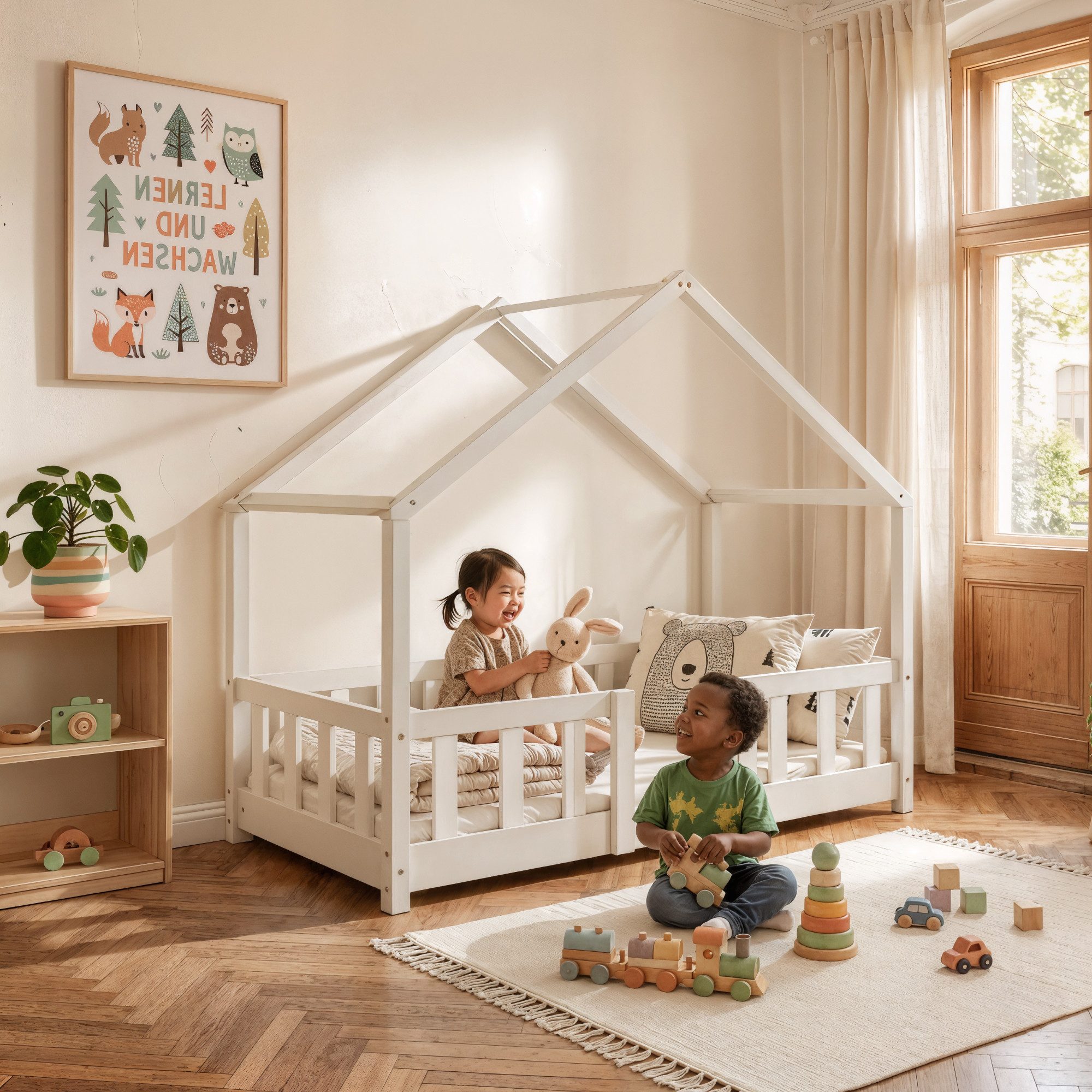 en.casa Kinderbett (Bett und Matratze), »Treviolo« mit Matratze Montessori Weiß 70x140 cm – Bild 5 von 5