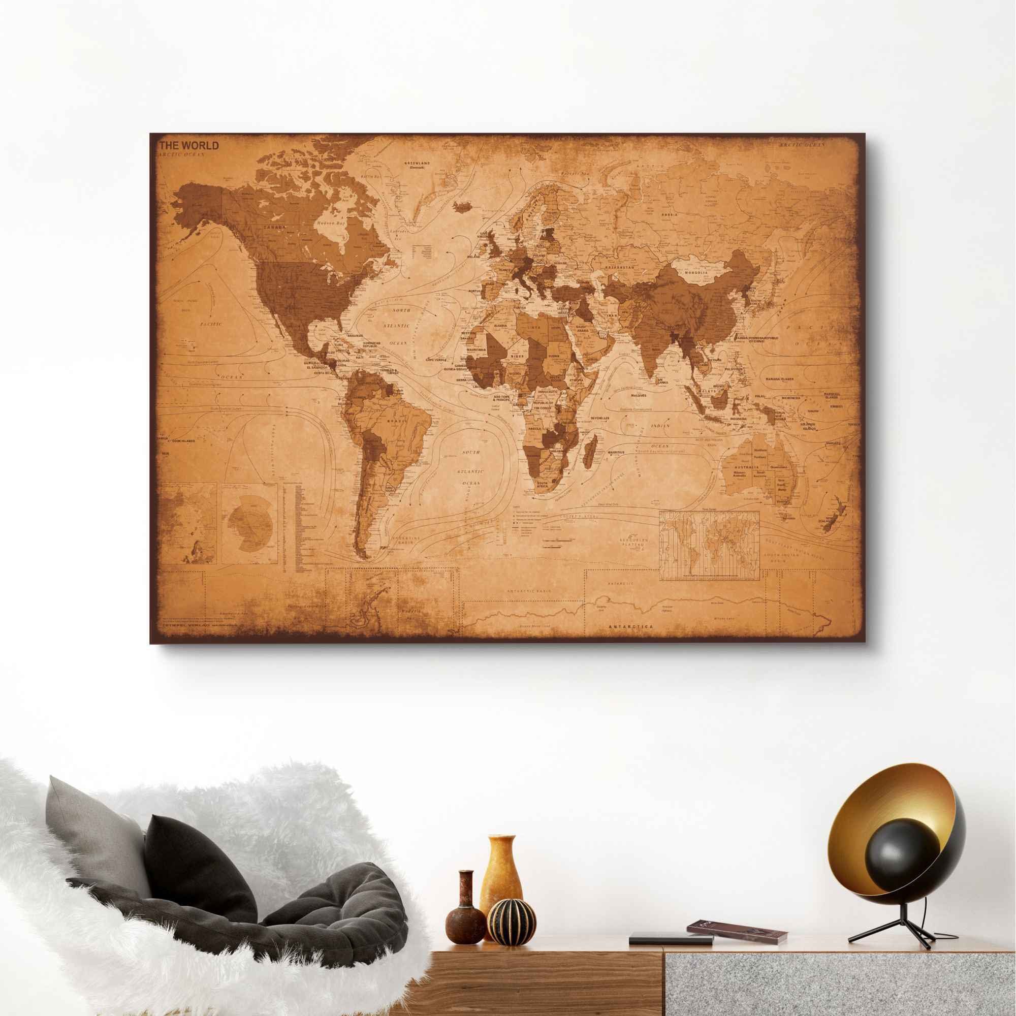 St) - Wandbild Reinders! Wandbild Vintage - Weltkarte Kontinente, Weltkarte Landkarte (1