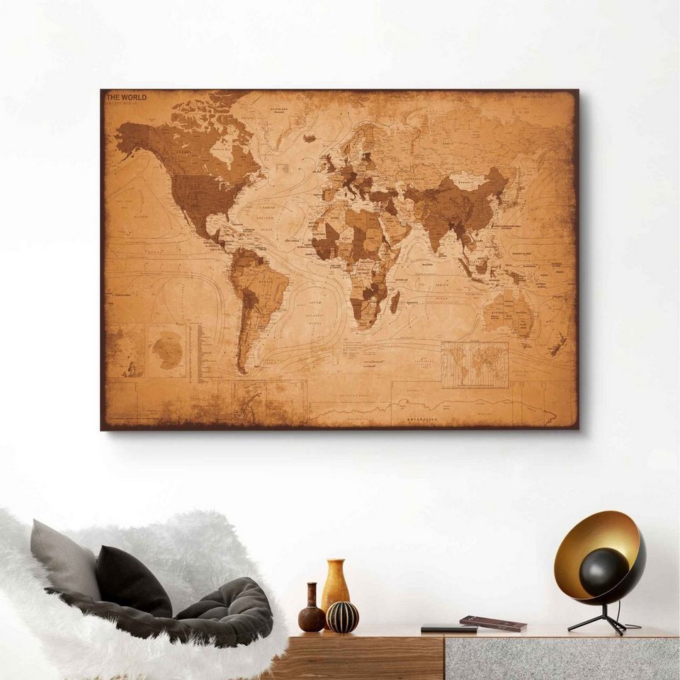 Reinders! Wandbild Wandbild Weltkarte Vintage - Landkarte - Kontinente,  Weltkarte (1 St)