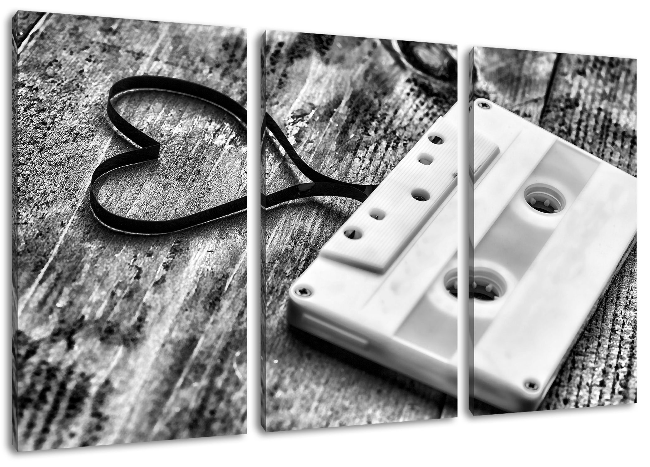 Pixxprint Leinwandbild Retro Kasetten, Retro Kasetten 3Teiler (120x80cm) (1 St), Leinwandbild fertig bespannt, inkl. Zackenaufhänger