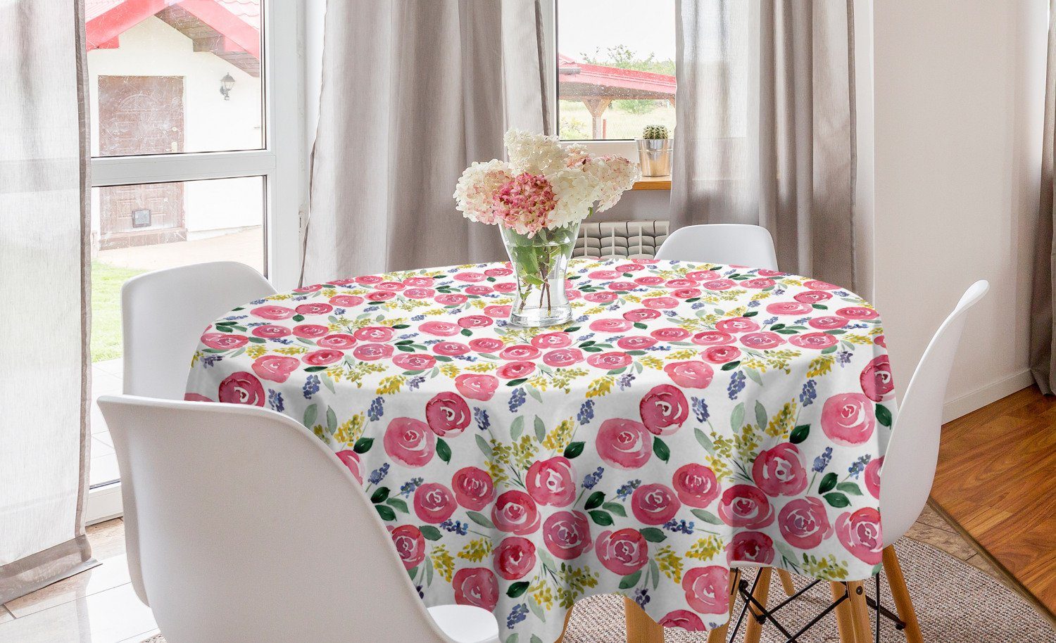 Küche für Dekoration, Kreis Abakuhaus Esszimmer Tischdecke Blumen Abdeckung Flora Tischdecke Kunst-Art-Frühling