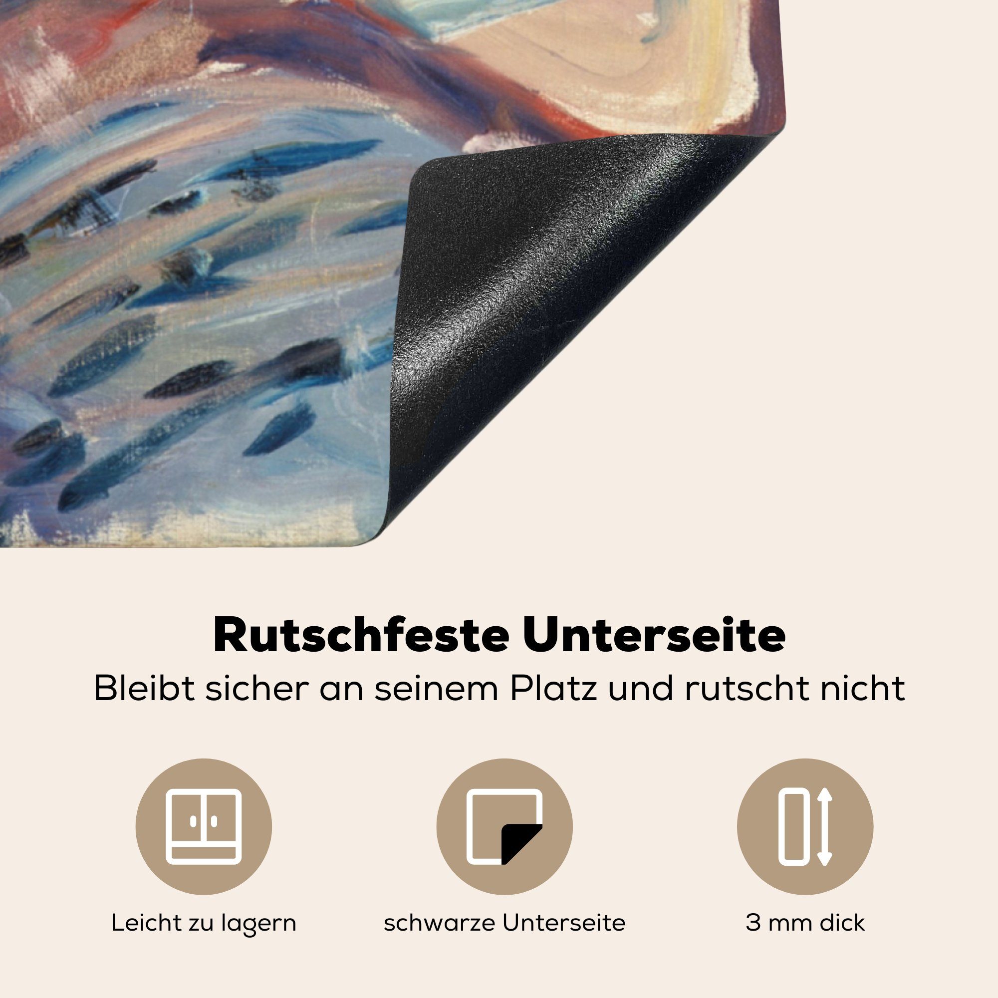 MuchoWow Herdblende-/Abdeckplatte Bank mit Munch, - rotem cm, für (1 Haus tlg), Vinyl, Ceranfeldabdeckung, Arbeitsplatte 78x78 Edvard küche