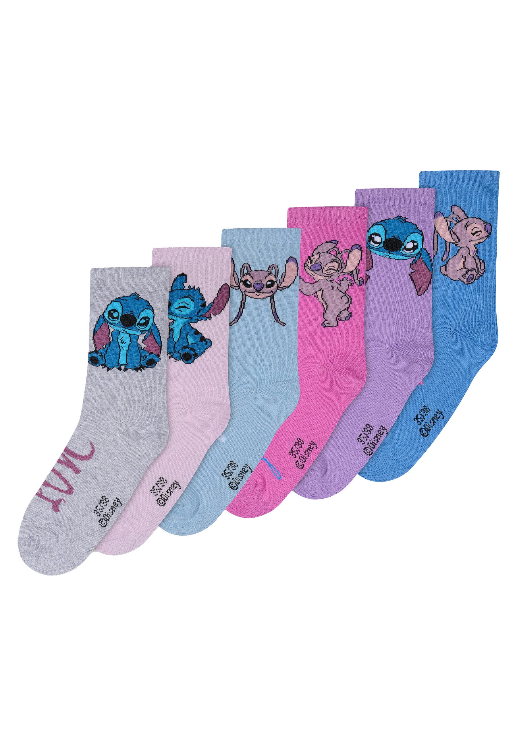 Stitch Socken Stitch Kinder Mädchen Socken 6er Pack (6-Paar)