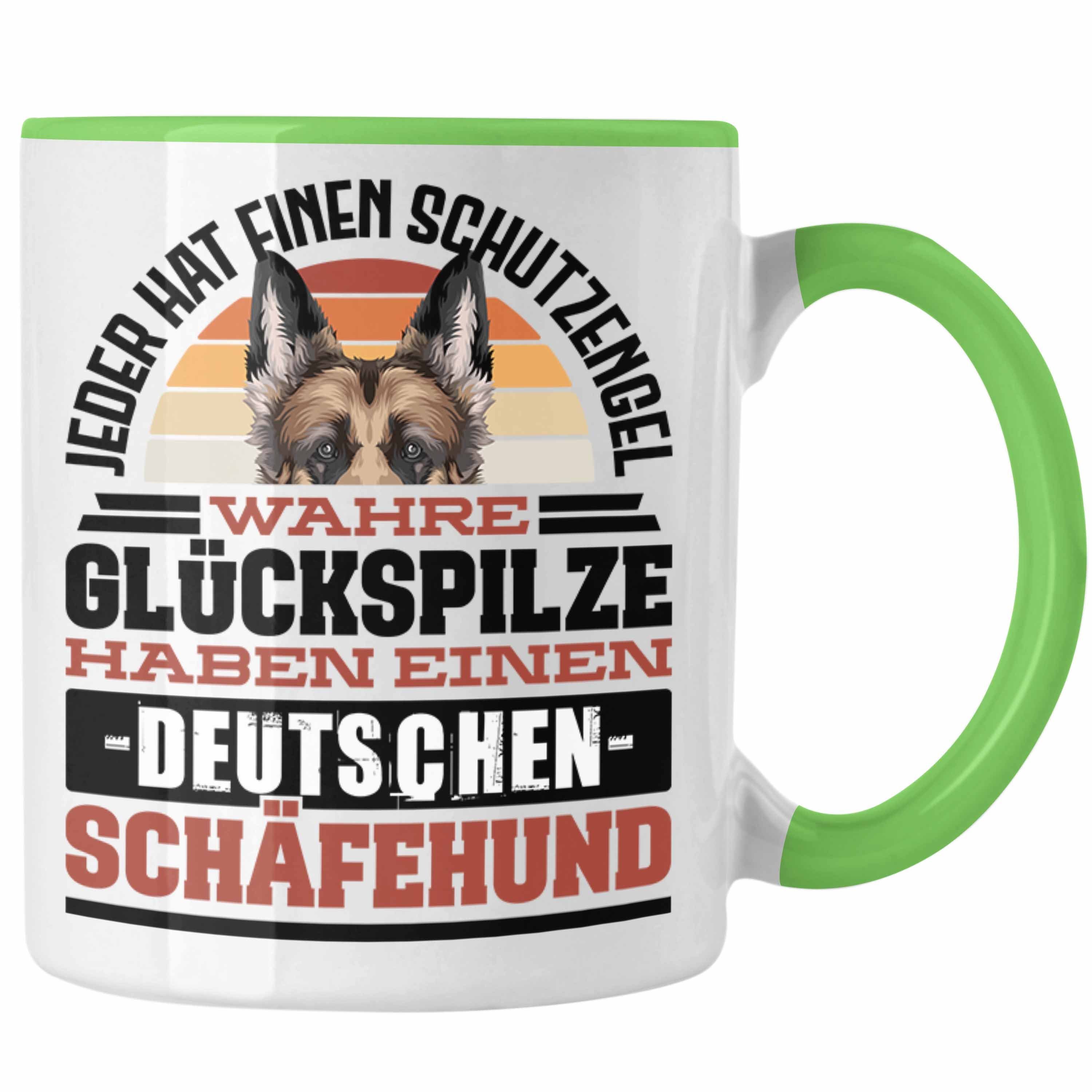 Trendation Tasse Deutscher Schäferhund Tasse Geschenkidee Kaffee-Becher Schäferhund Bes Grün