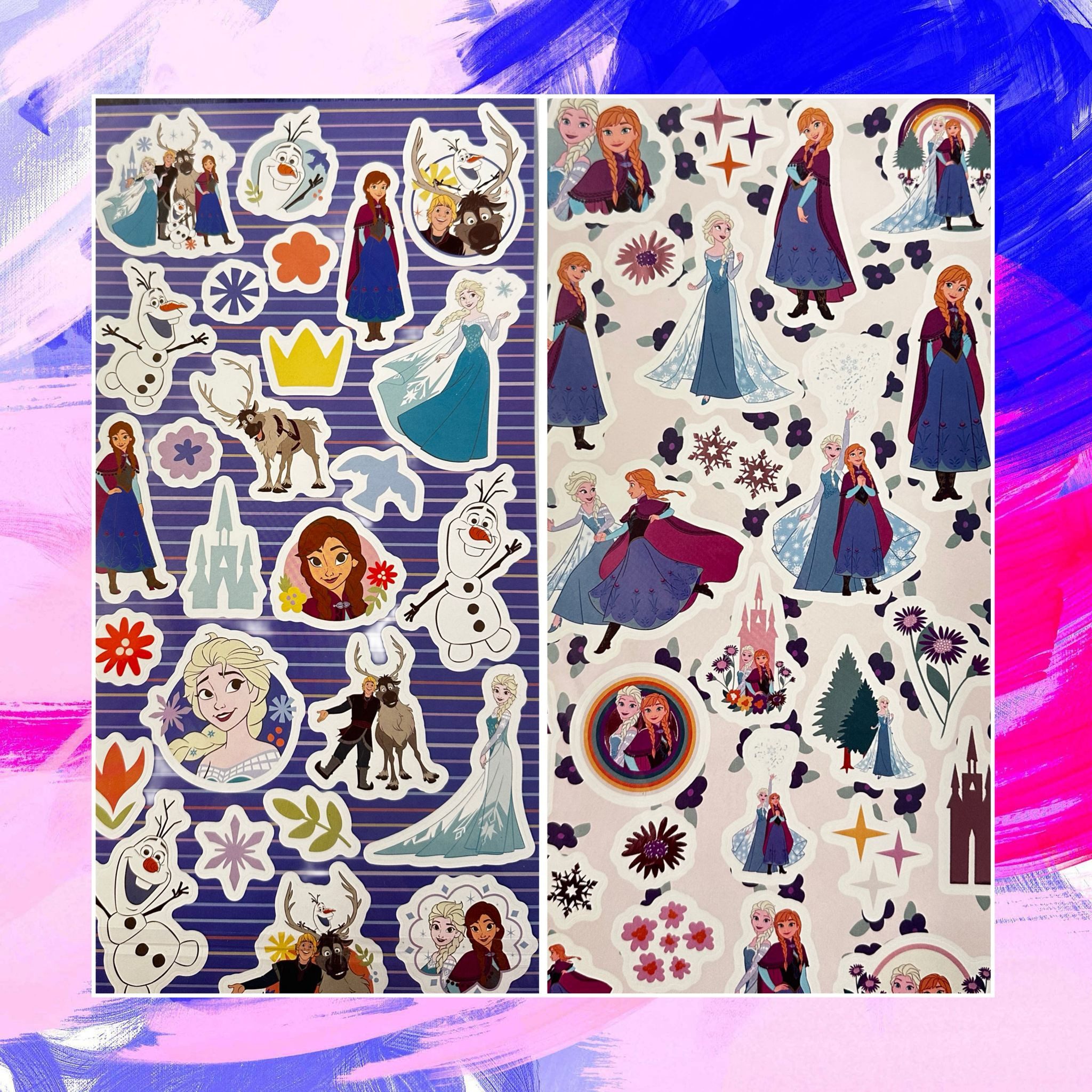 Thumbnail - Nickelodeon Sticker Frozen Eiskönigin Aufkleber 2 Bögen 50 Sticker blau pink, (Set 2-tlg), Anna, Elsa, Olaf und seine Fr...