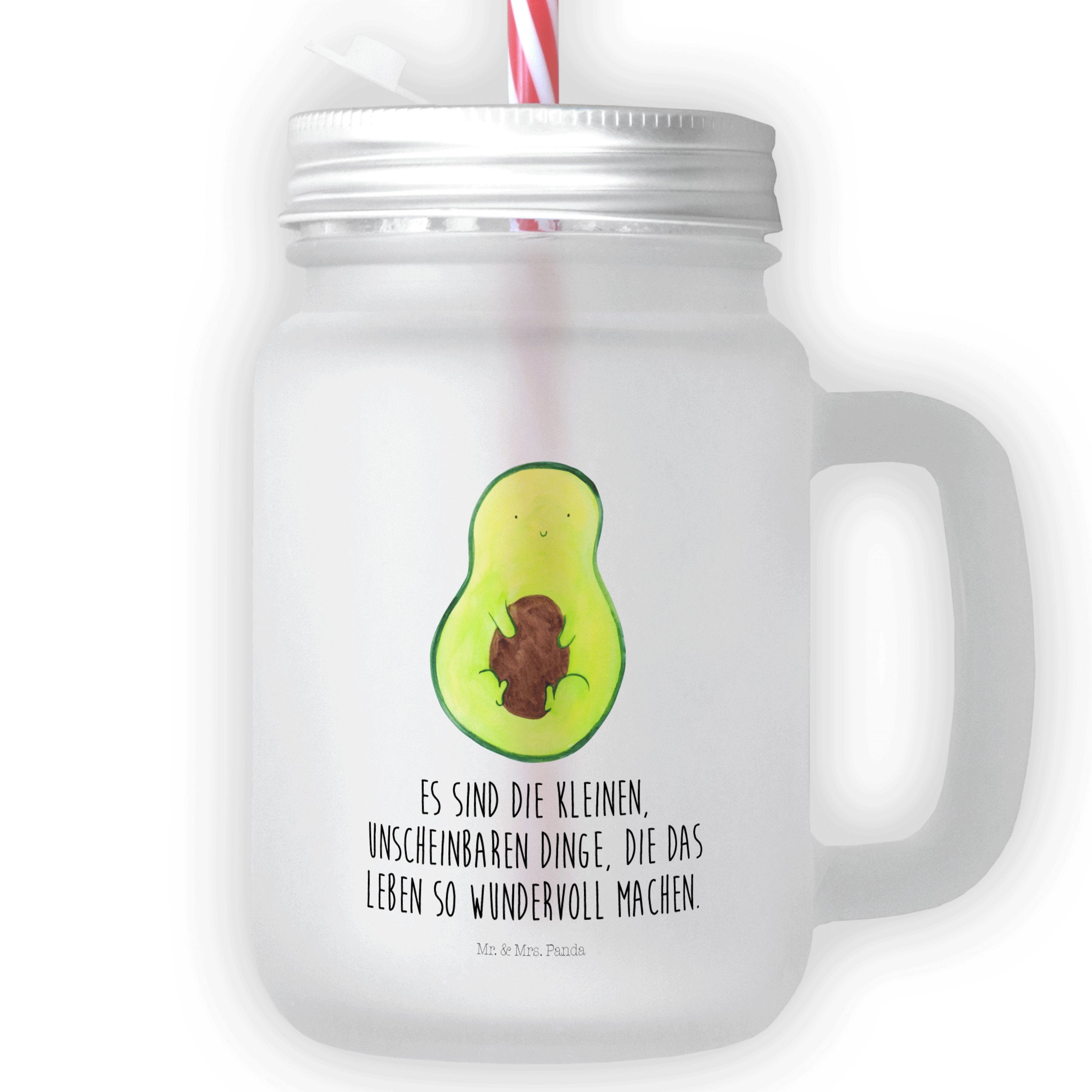 Mr. & Mrs. Panda Glas Avocado mit Kern - Transparent - Geschenk, Pflanze, Mason Jar Trinkgl, Premium Glas