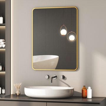 WDWRITTI Badspiegel mit Metall Alu Rahmen Spiegel Bad Wandspiegel Gold 80x60 70x50 60x40 (Rechteckig, 5mm HD Spiegel, hochauflösend, Explosionsgeschutz), Vertikal und Horizontal möglich