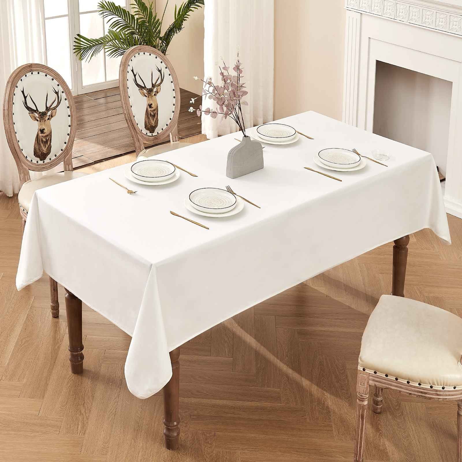 BBWL Tischdecke Tischdecke aus Polyester mit Lotus-Effekt,wasserabweisend,pflegeleicht (Beidseitig nutzbar mit Samt- und Satinoptik), formstabil, in elegantem Weiß