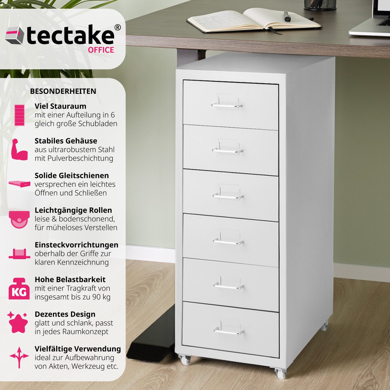 tectake Rollcontainer Rollschrank aus Metall 41x28x69cm, günstig online kaufen
