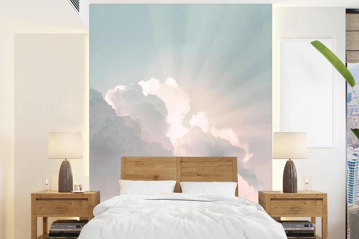 MuchoWow Fototapete Himmel - Wolken - Sonne - Natur, Matt, bedruckt, (4 St), Montagefertig Vinyl Tapete für Wohnzimmer, Wandtapete