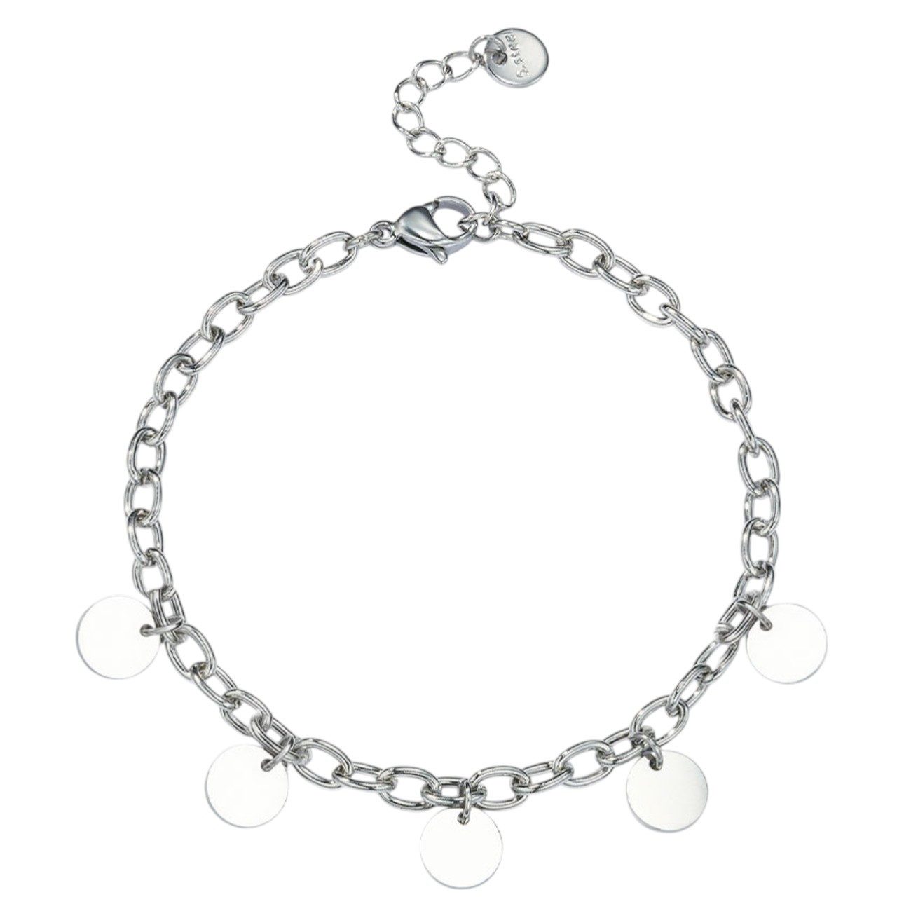 KARMA Armband Damen Coins Edelstahl Silber modern Armkettchen (Geschenk für sie, Damenarmband Edelstahlarmband), Karabinerverschluss Schmuck für Frauen