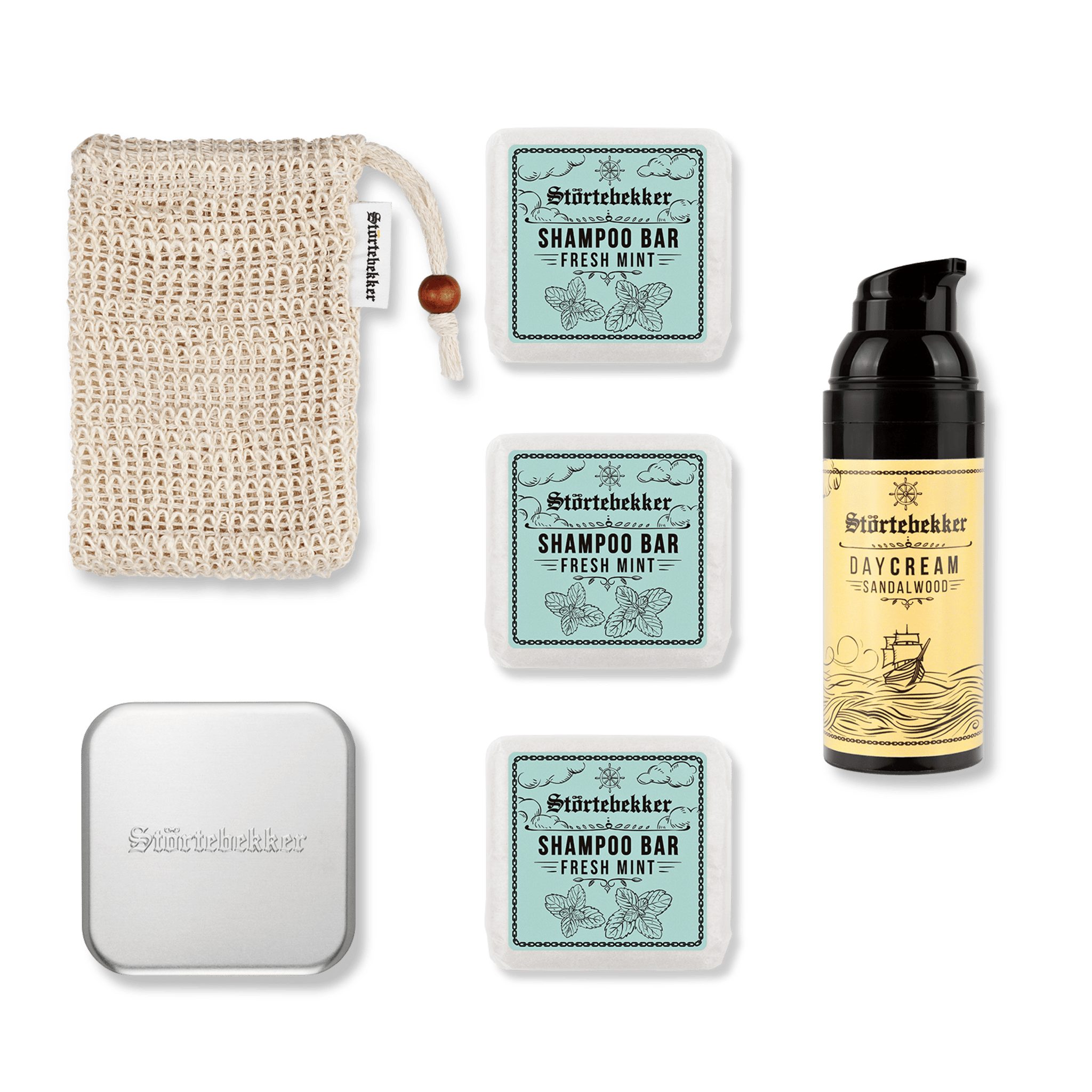 Störtebekker Festes Haarshampoo x 3 - Dusch Routine Set inkl. Tagescreme, Soap Box und Soap Bag, Spar-Set, Alles für die Dusch Routine, Sanfte Pflege für Haare & Haut - Spendet Feuchtigkeit