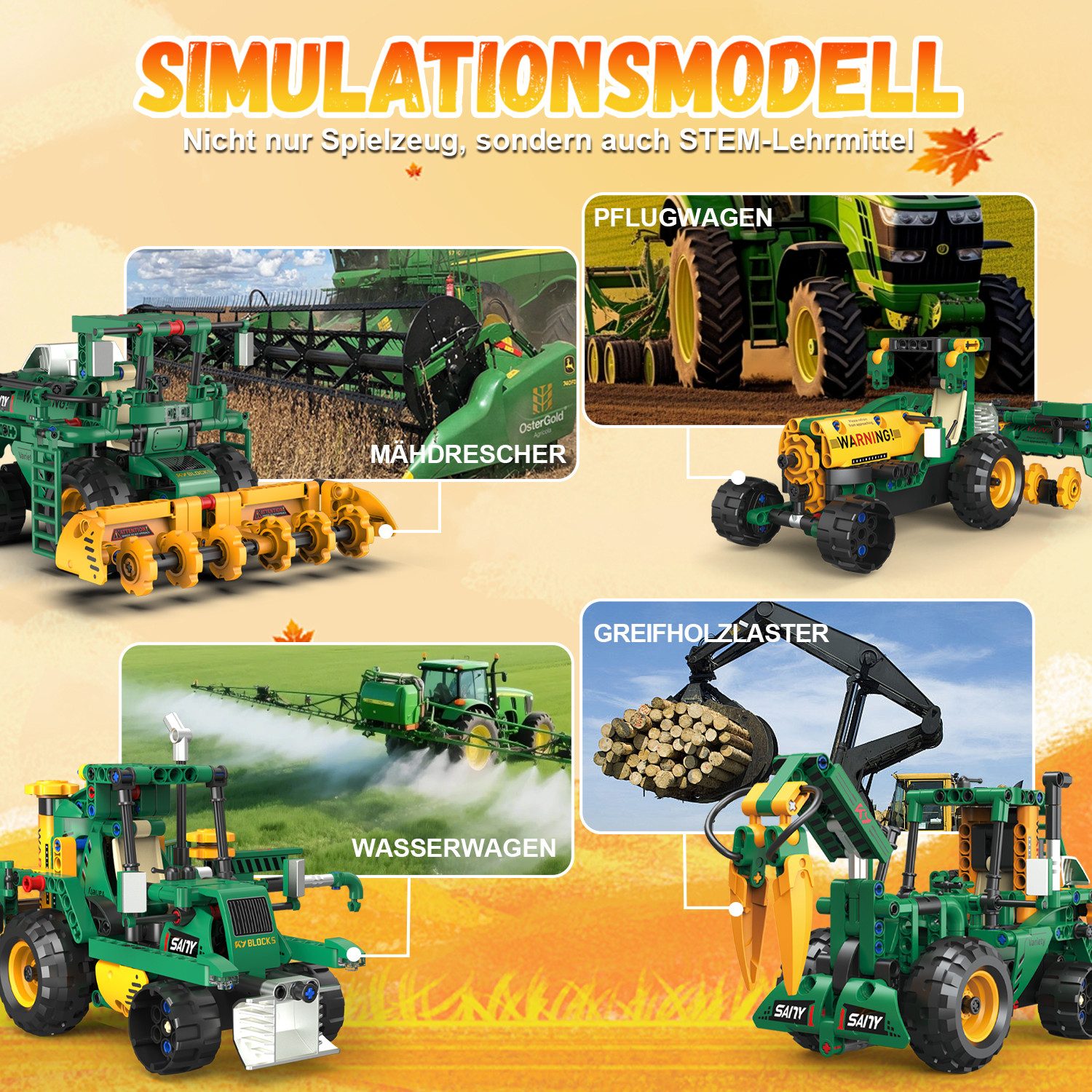 Esun Technik Roboter Kinder, 5 in 1 bausatz mit App & ferngesteuert RC Spielbausteine, (Set, 313 St., Komplettset), Baukasten/Traktor/mähdrescher/wasserwagen, 313 St.