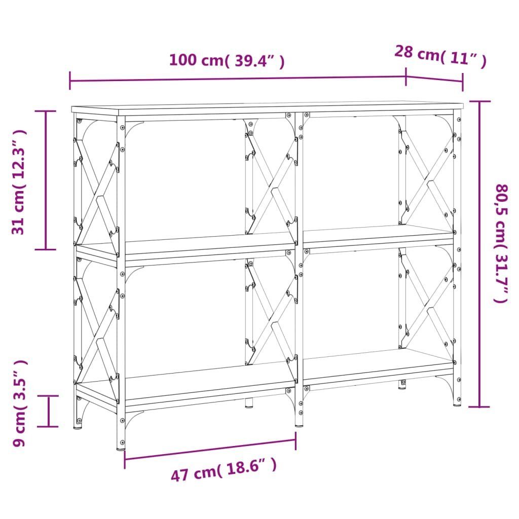 cm Beistelltisch Konsolentisch furnicato 100x28x80,5 Holzwerkstoff Sonoma-Eiche