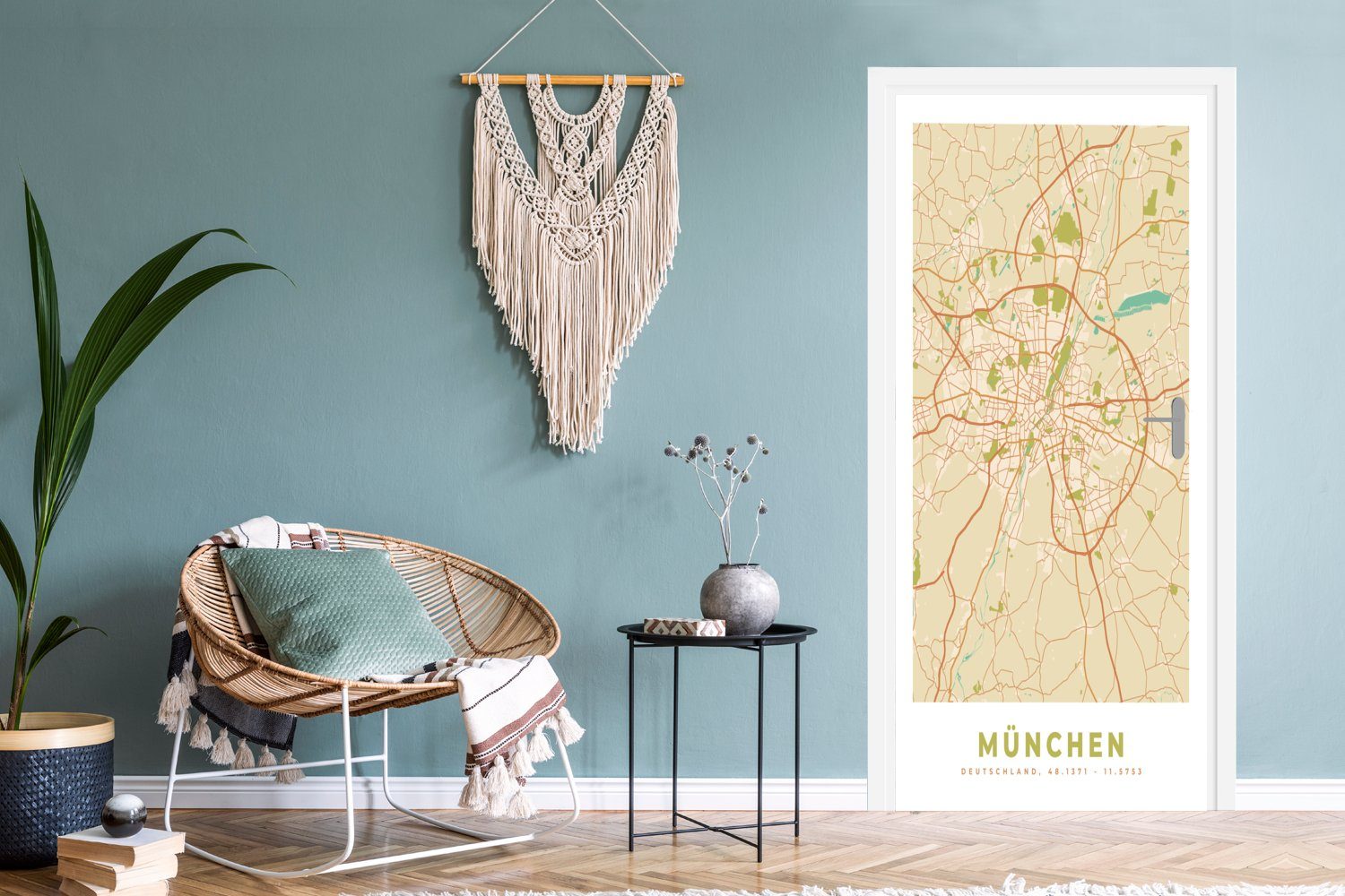 MuchoWow cm - Türtapete Karte 75x205 Türaufkleber, - Fototapete Vintage Stadtplan, - Tür, (1 Matt, St), für bedruckt, München