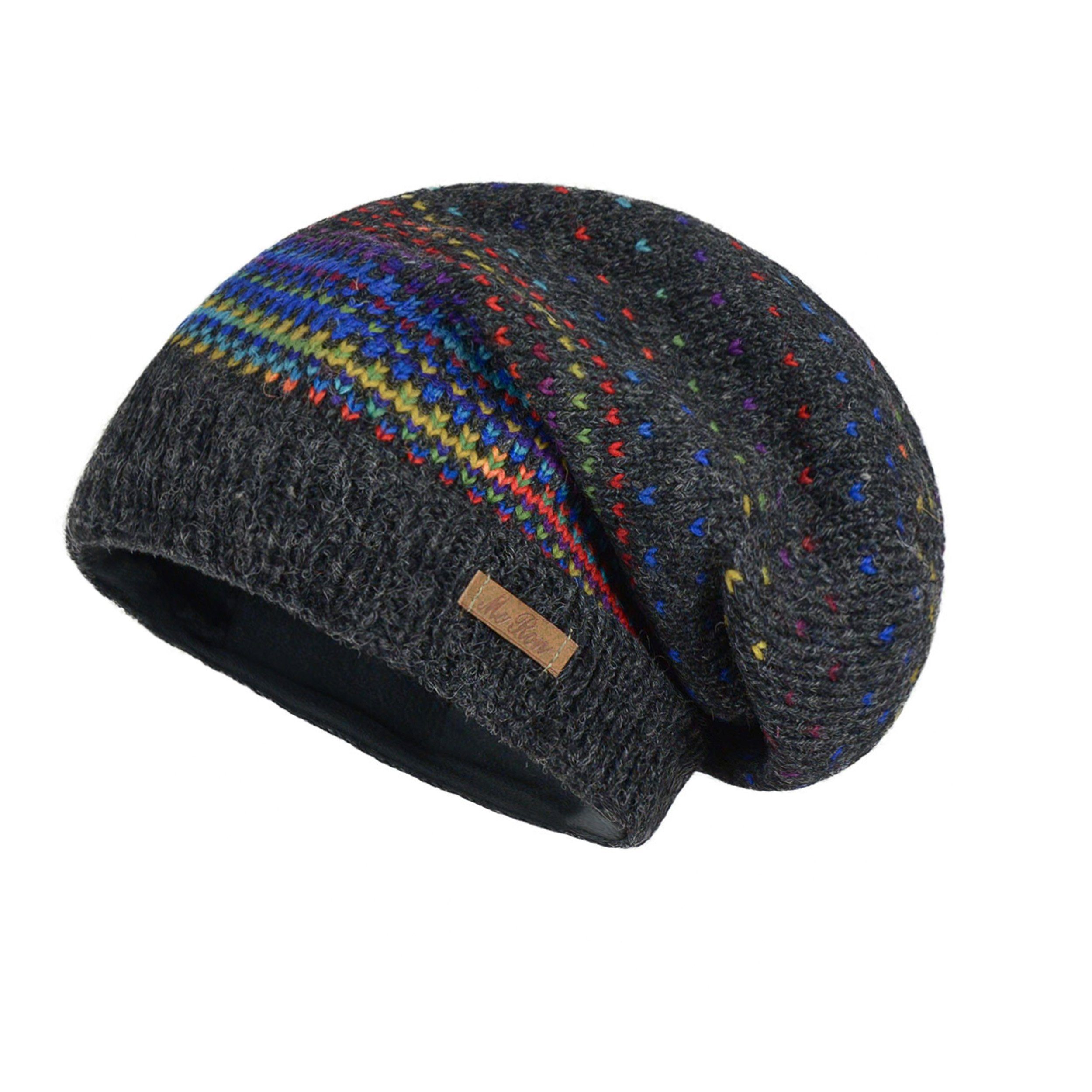 McRon Strickmütze Beanie Wollmütze Modell Lance Regenbogen hoher Schurwollanteil Anthrazit