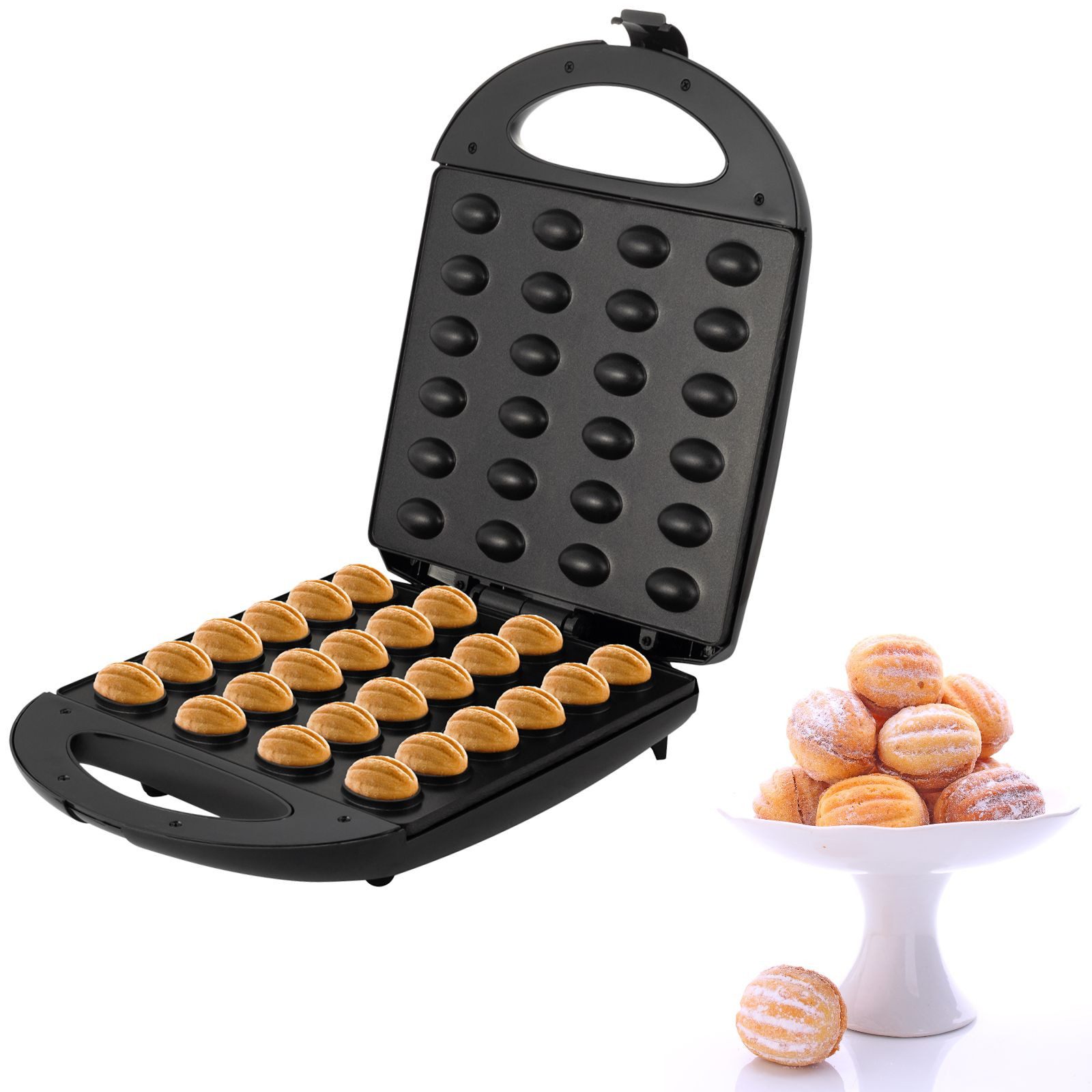 4BIG.fun Kochbesteck-Set Elektrischer Nussbäcker 1400W Oreschki Waffeleisen (Nusswaffeleisen für 24 Nusshälften / 12 Kekse)