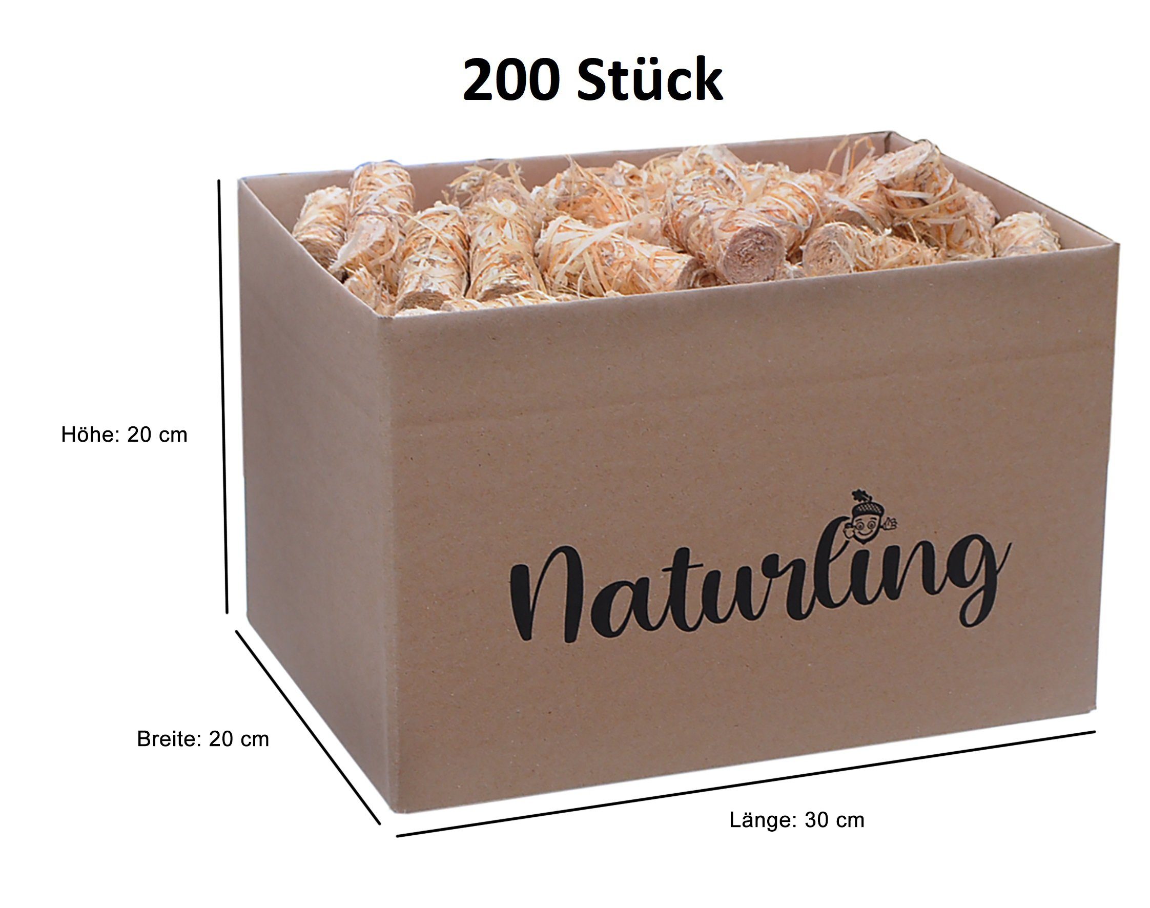 naturling Grillanzünder Holzwolle Anzünder gewachst, 2.5 kg, (200-St), natürliche Bio Anzündwolle für Kamin und Grill
