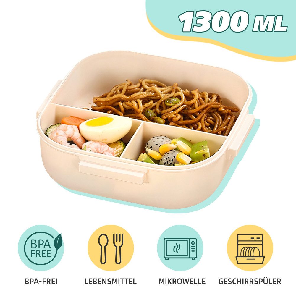 FANNOU Lunchbox Lunch-Behälter (3 Fächer), Auslaufsicher & BPA-frei-mit Besteck, für Kinder und Erwachsene Brotdose mit Fächern