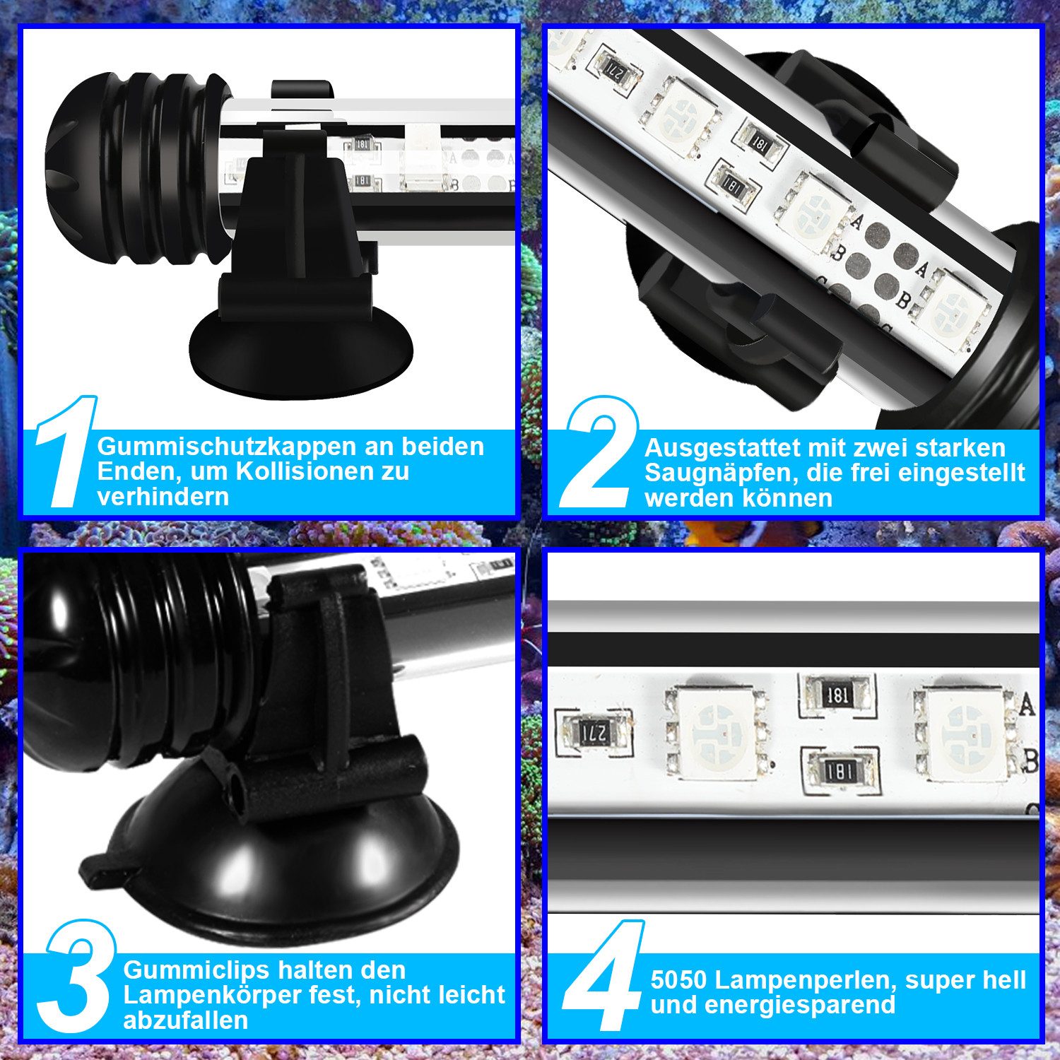 Clanmacy LED Aquariumleuchte LED Aquarium Beleuchtung Aufsetzleuchte Fisch Tank Unterwasser Lampe