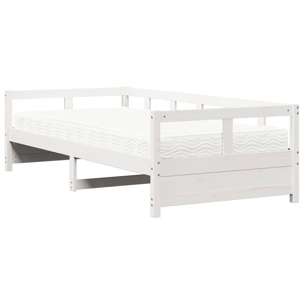 vidaXL Bett Tagesbett mit Matratze Weiß 90x200 cm Massivholz Kiefer