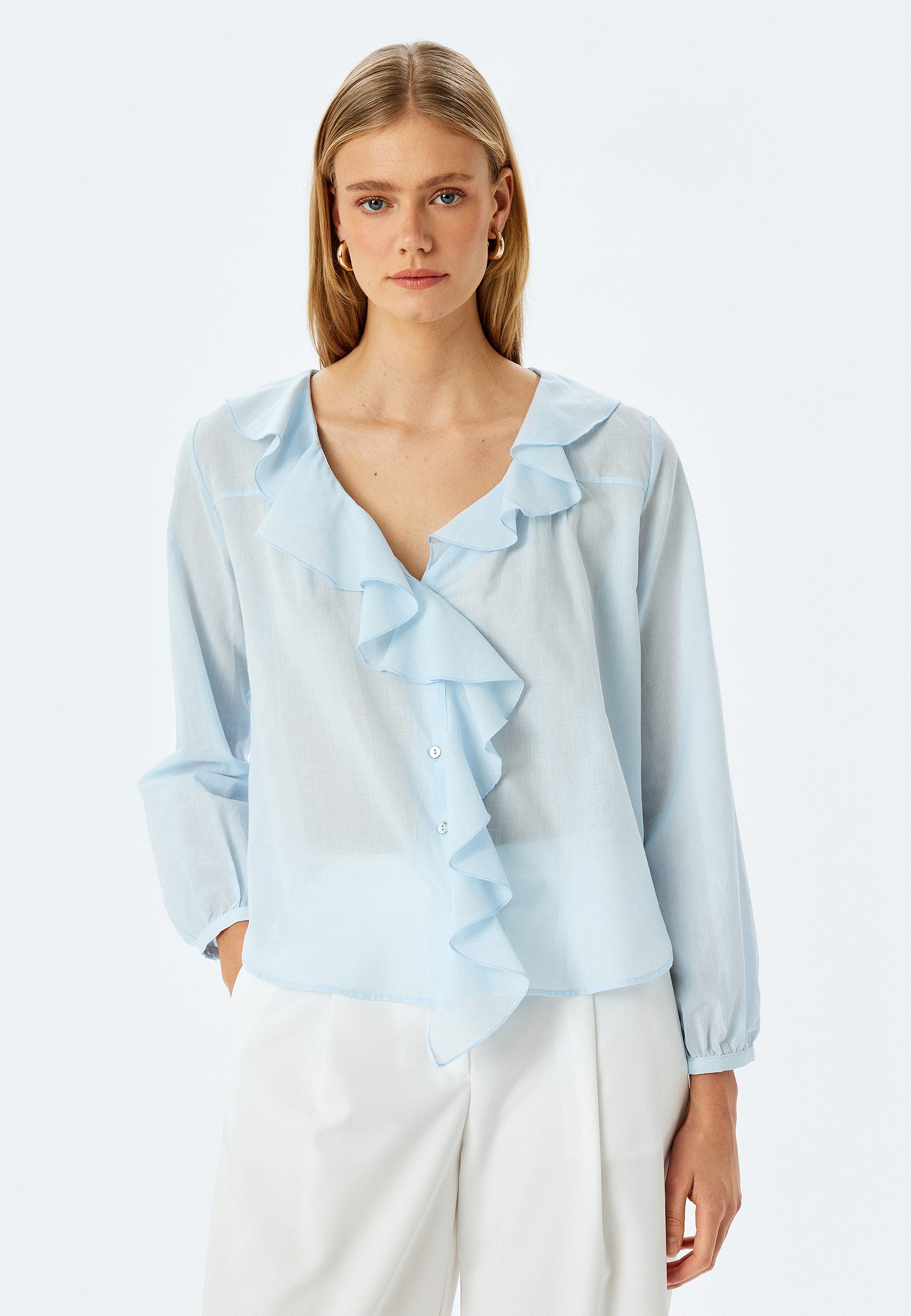 Koton Langarmshirt V-Kragen Langärmelig Langarmshirt