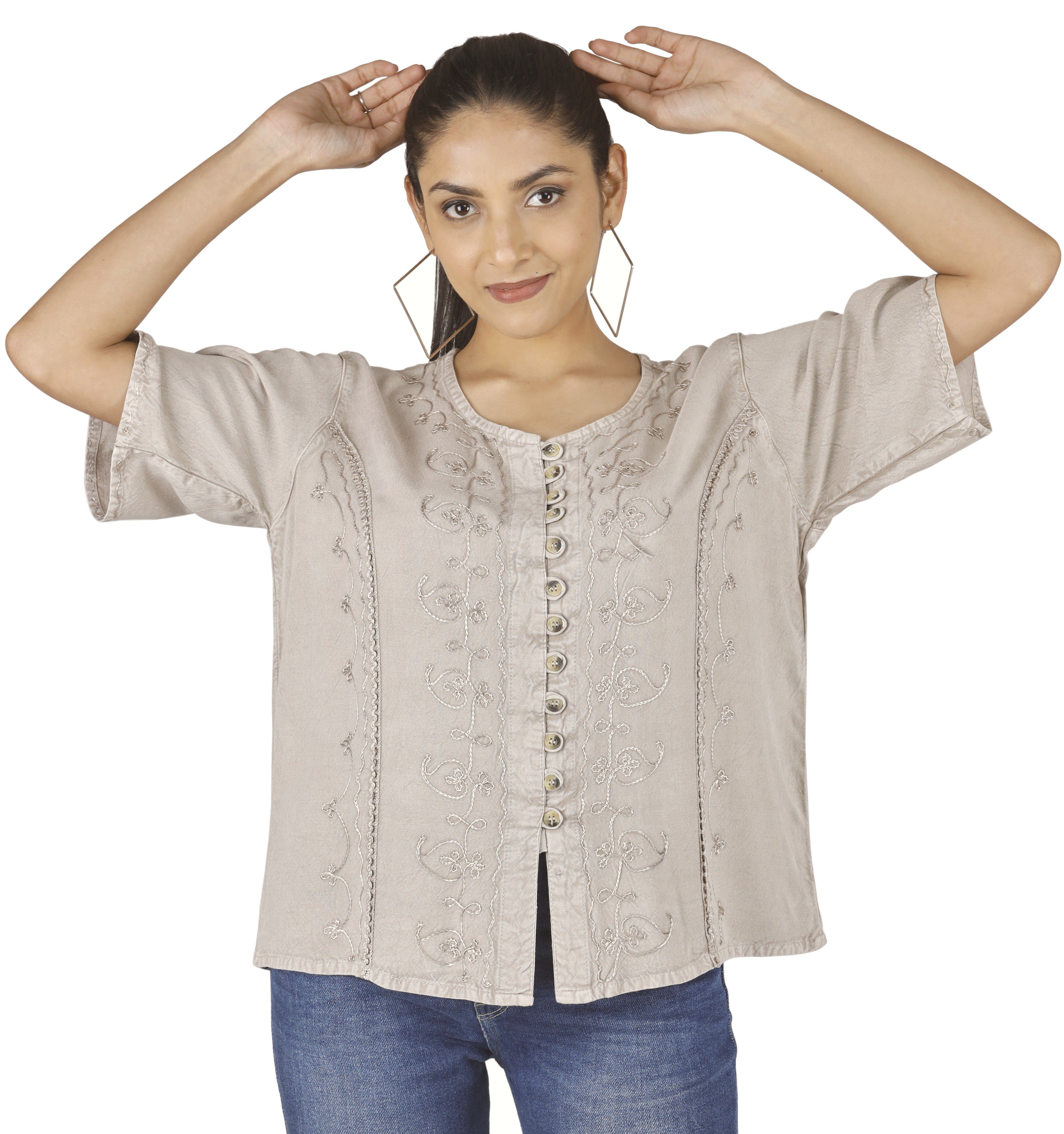 Guru-Shop Longbluse Kurzes Blusentop Boho chic, günstig online kaufen