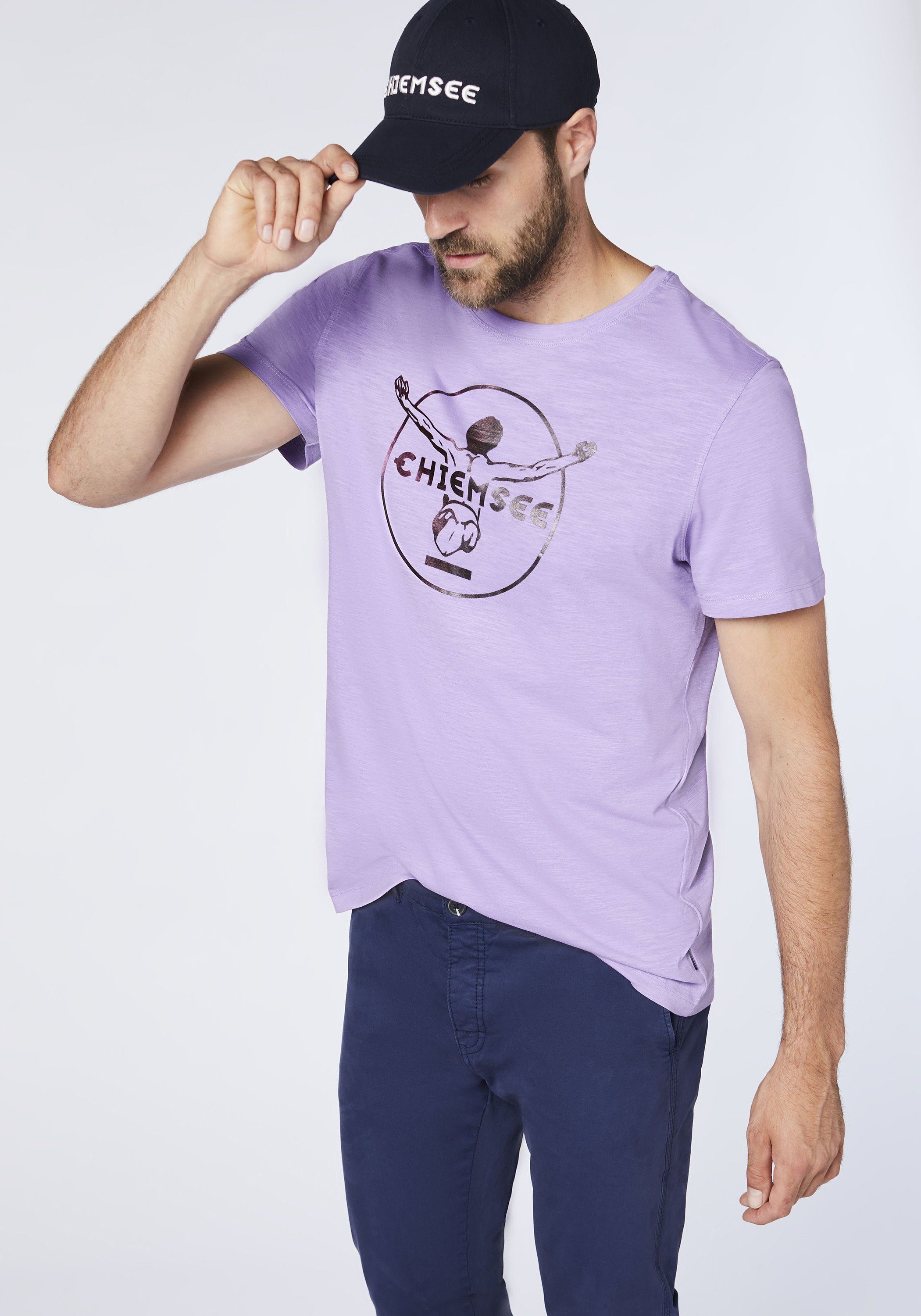 mit T-Shirt Print-Shirt Label-Symbol 1 Chalk Chiemsee gedrucktem Violet