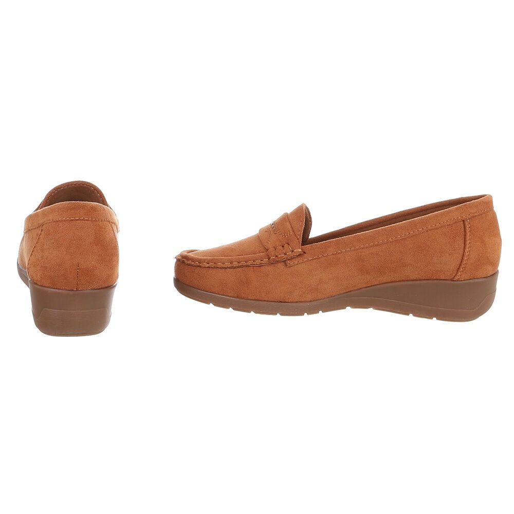 Ital-Design Damen Loafer Slip-On mit Keilsohle in Veloursoptik Slipper (91849433) Keilabsatz/Wedge Mokassins in Camel – Bild 5 von 5