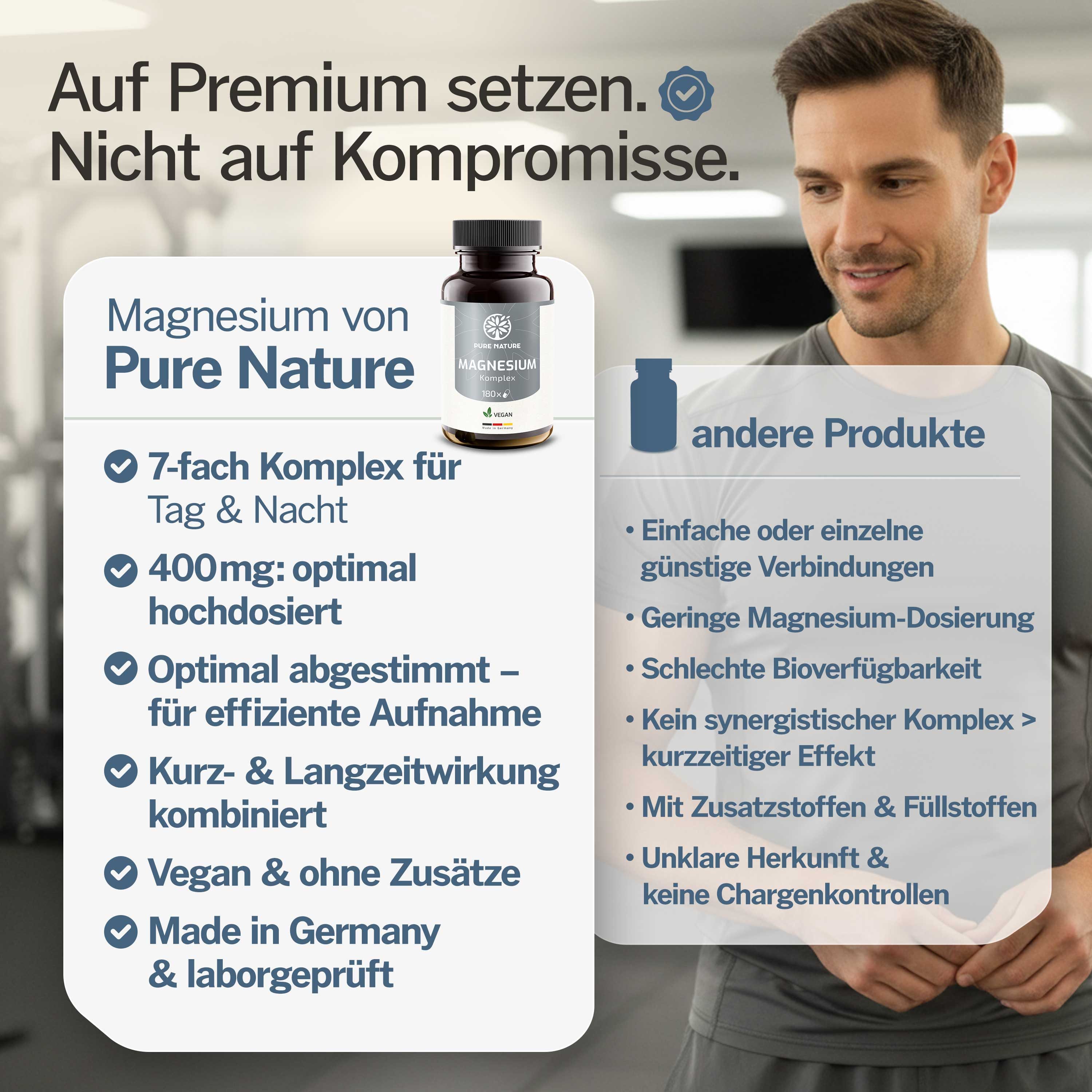 Pure Nature Magnesium Komplex hochdosiert 400 mg – 180 Kapseln – 7in1 Formel Kapseln, 171 g