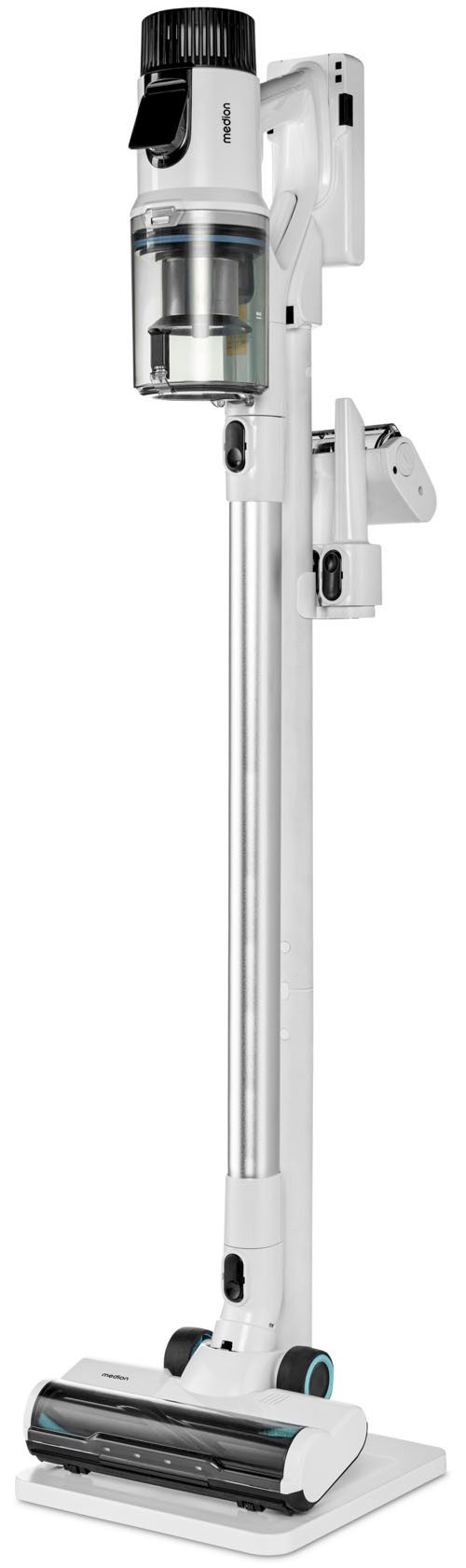 Medion® Akku-Stielstaubsauger P400 W (MD 12051), beutellose Zyklon-Technologie, 26 kPa Saugleistung, 400 W, beutellos, LED-Touch-Display, Staubsensor, integriertes Zubehör und Ladestation
