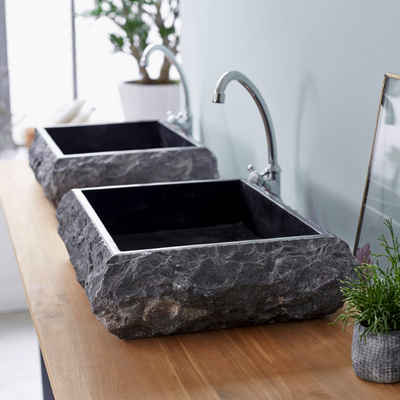 Tikamoon Waschbecken Scrula Slim Waschbecken aus Marmor black