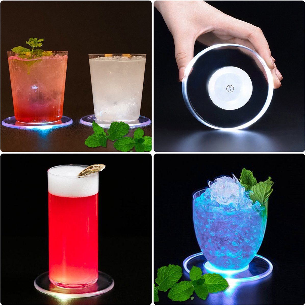 Jormftte Glasuntersetzer Bunt LED Leuchte Untersetzer Transparent2 Partys Bar Hochzeiten für Weihnachten