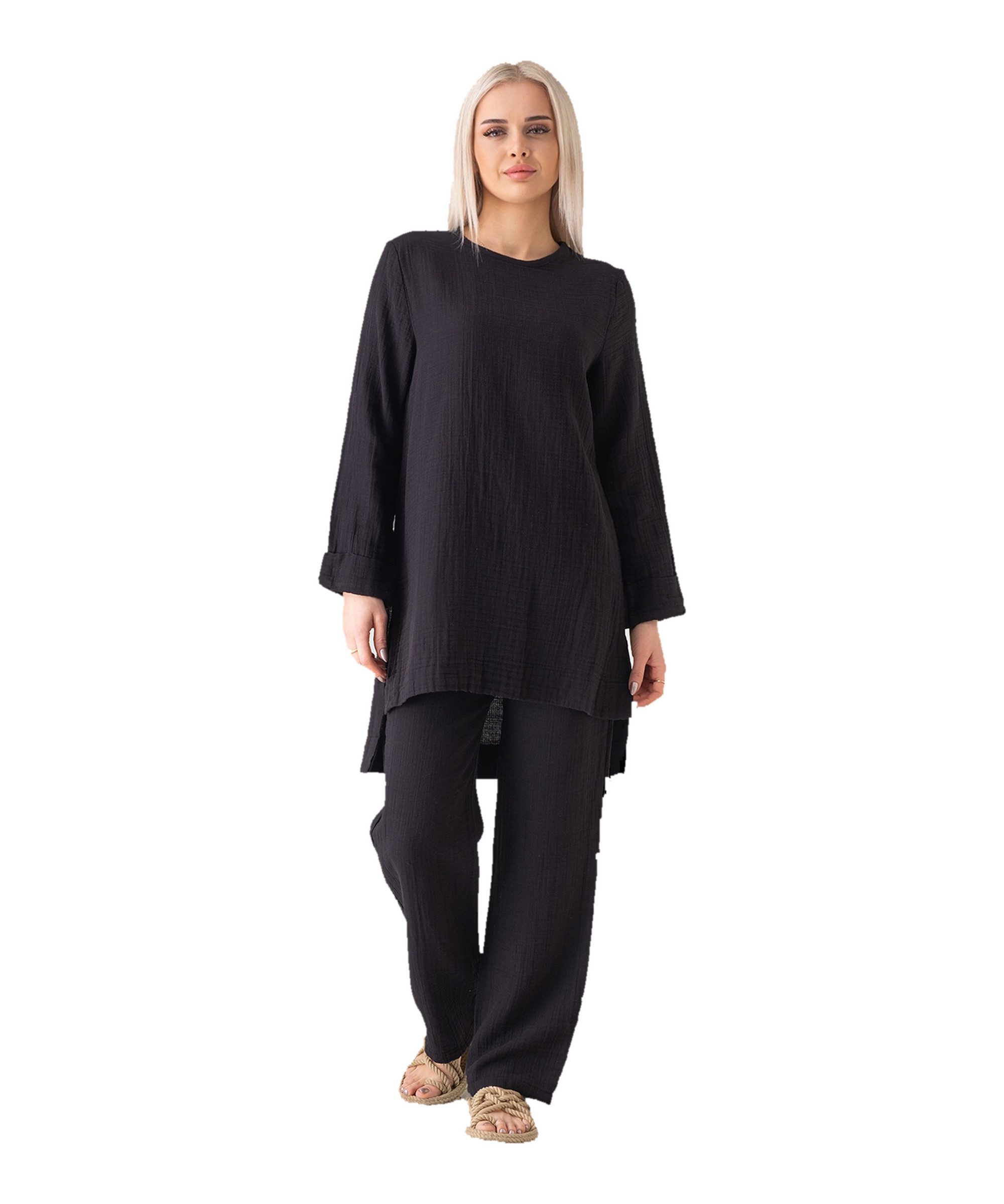 WENOR Hosenanzug Tunika Set aus Musselin 100 % Baumwolle Modest Fashion (2-tlg)