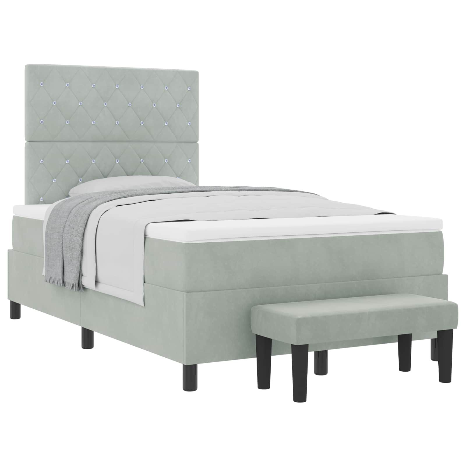 Bett Boxspringbett mit Kopfteil Hellgrau 200 x 120 cm Samt