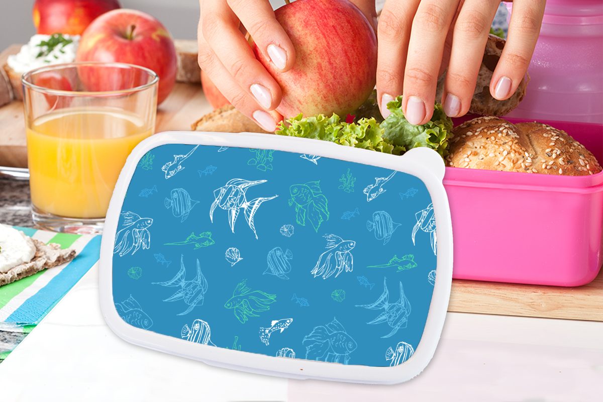 MuchoWow Lunchbox Fisch - Kunststoff Snackbox, Mädchen, (2-tlg), für rosa Erwachsene, Brotbox Pastell Kunststoff, Kinder, Meer, - Brotdose