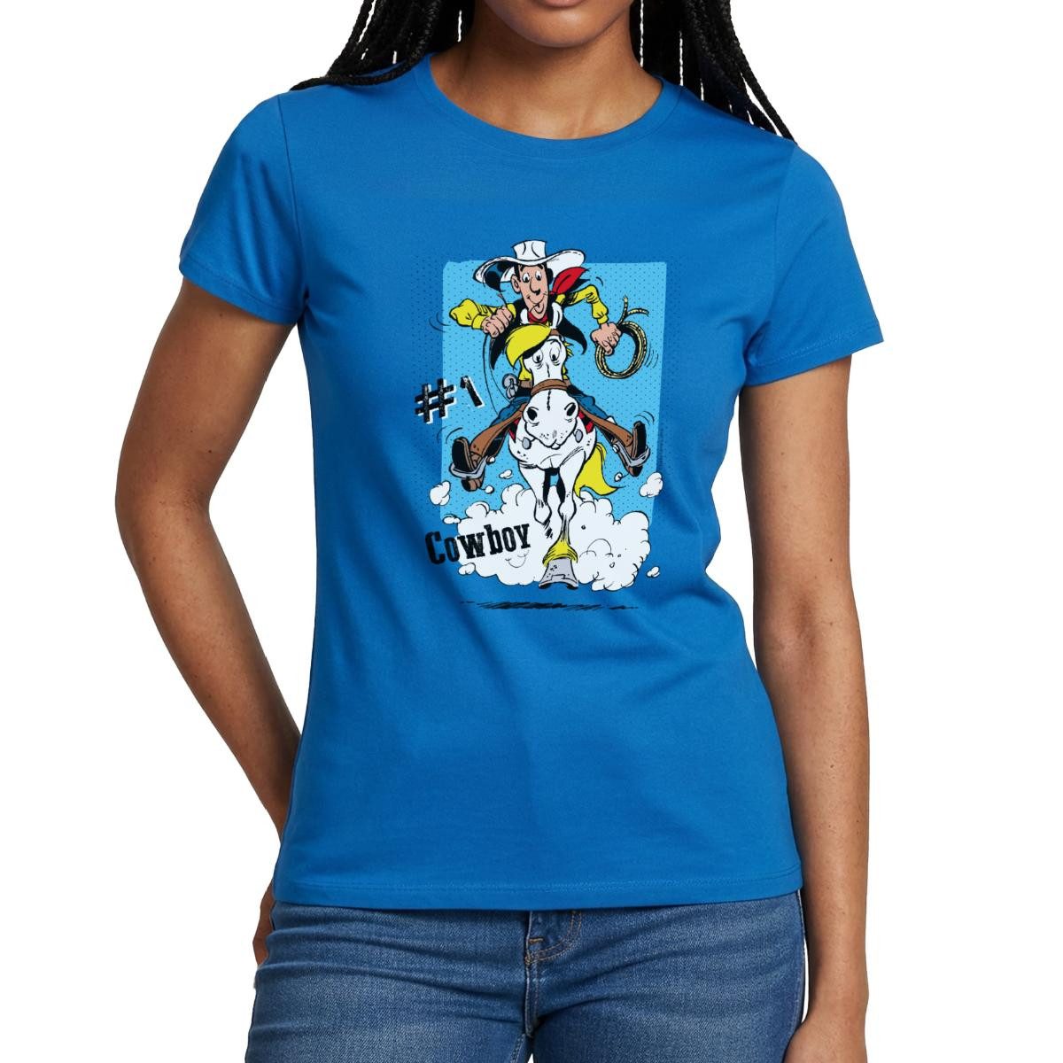 Spreadshirt T-Shirt Lucky Luke Cowboy mit Pferd Jolly Jumper Frauen T-Shirt (1-tlg) Slim Fit, fällt klein aus