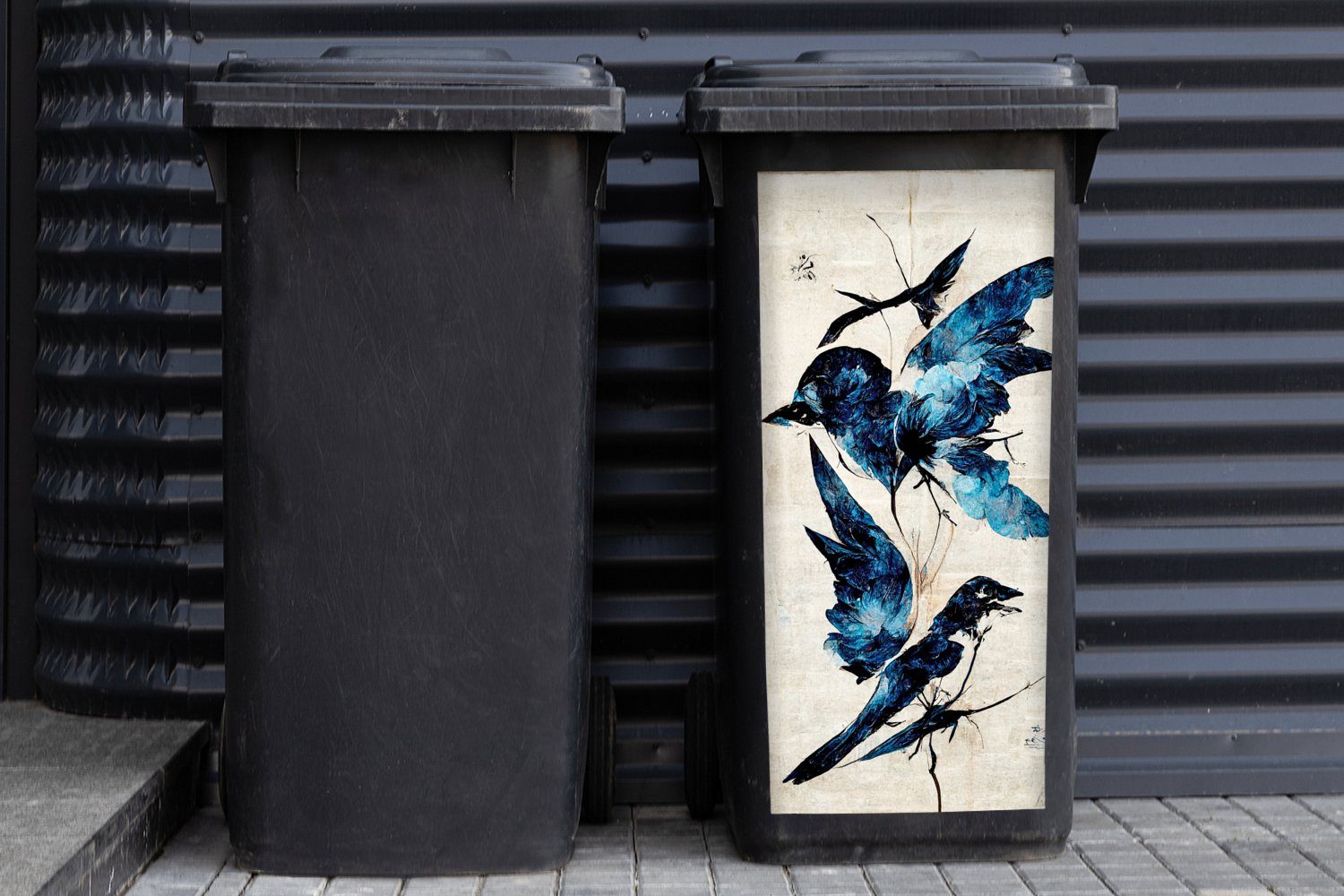 MuchoWow Wandsticker Vögel - Container, St), Sticker, Mülleimer-aufkleber, Tiere Vintage (1 Abfalbehälter Mülltonne, Blau - 