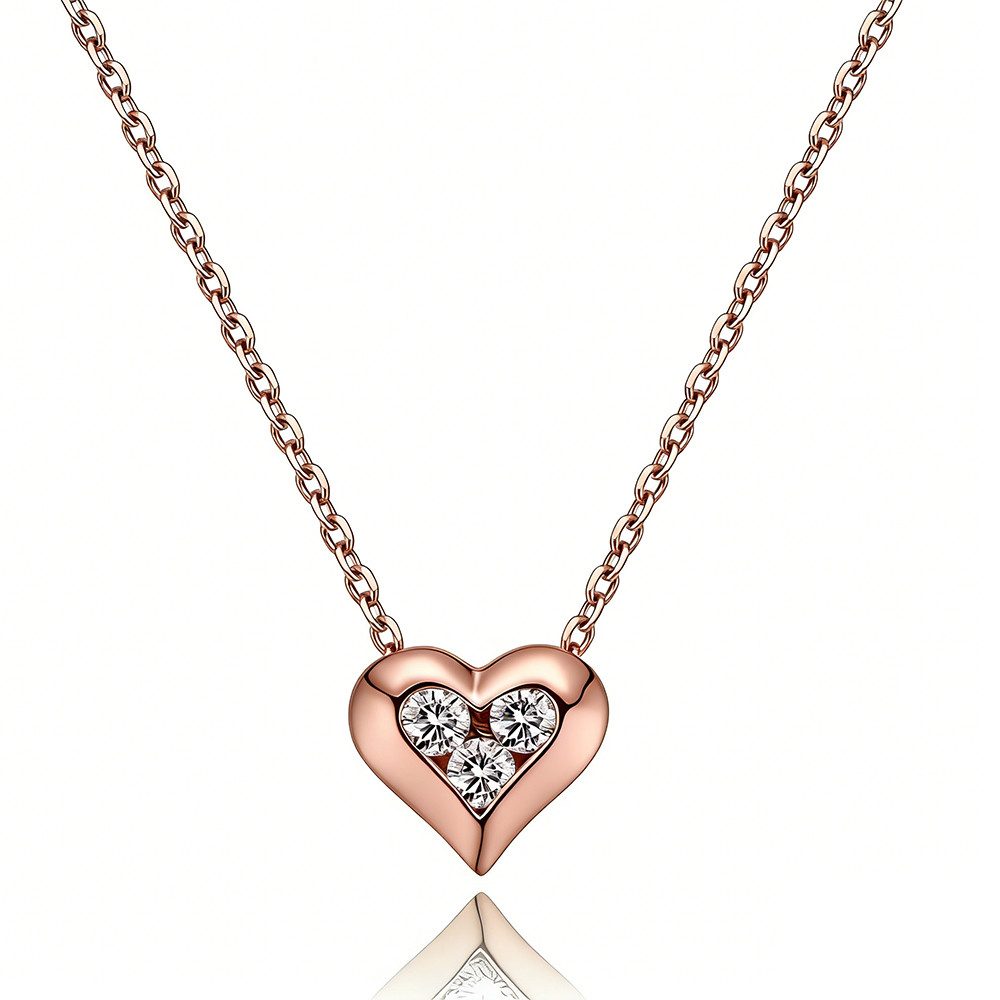 Sternvoll Goldkette Herz-Collier 750 Gold, 0.13 ct Diamant-Trio IGI-zertifiziert, 0.13 ct Diamant-Trio, 18K Massivgold, Herz-Anhänger