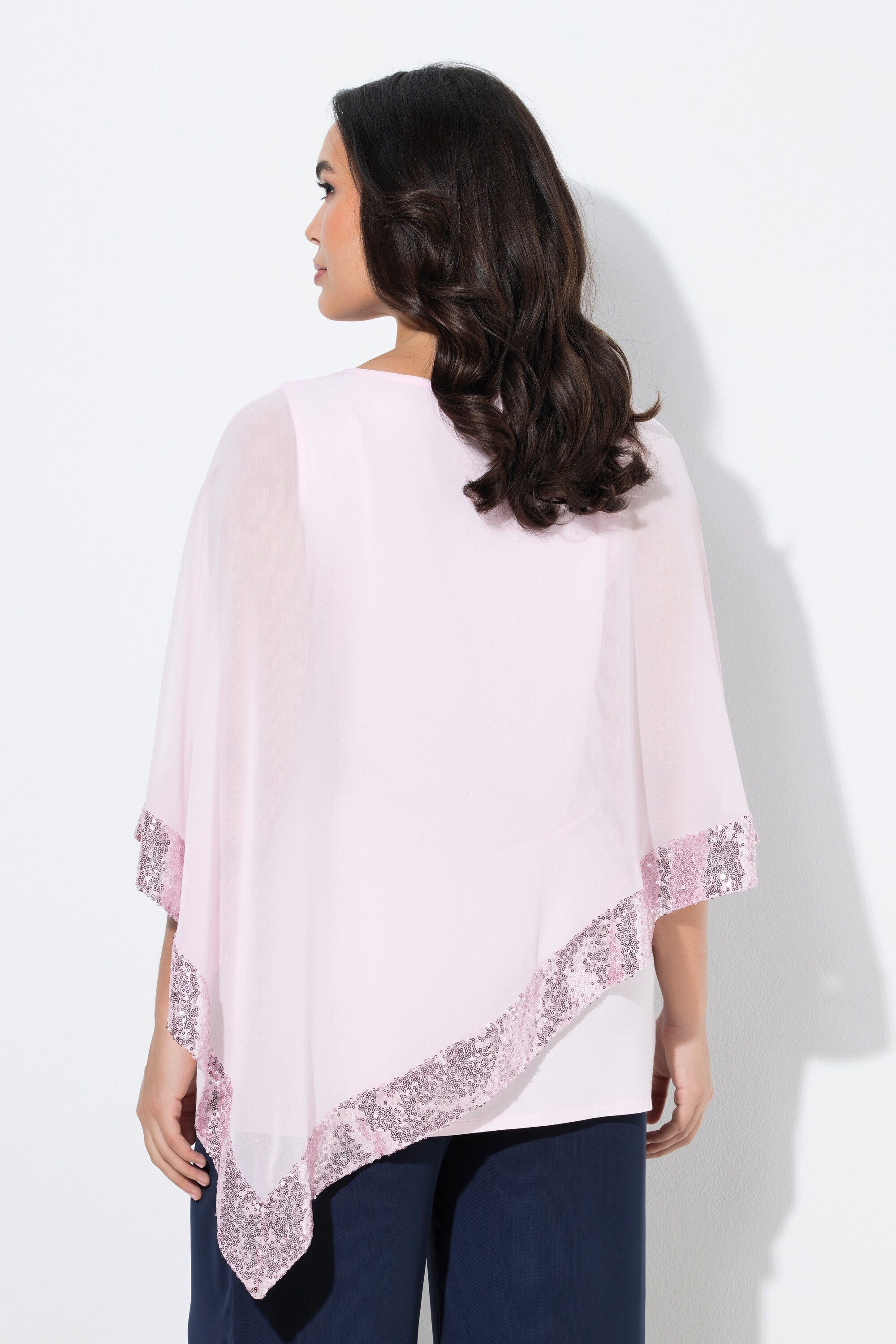 Ulla Popken Druckbluse Bluse Chiffon-Überwurf U-Boot-Ausschnitt 3/4-Arm