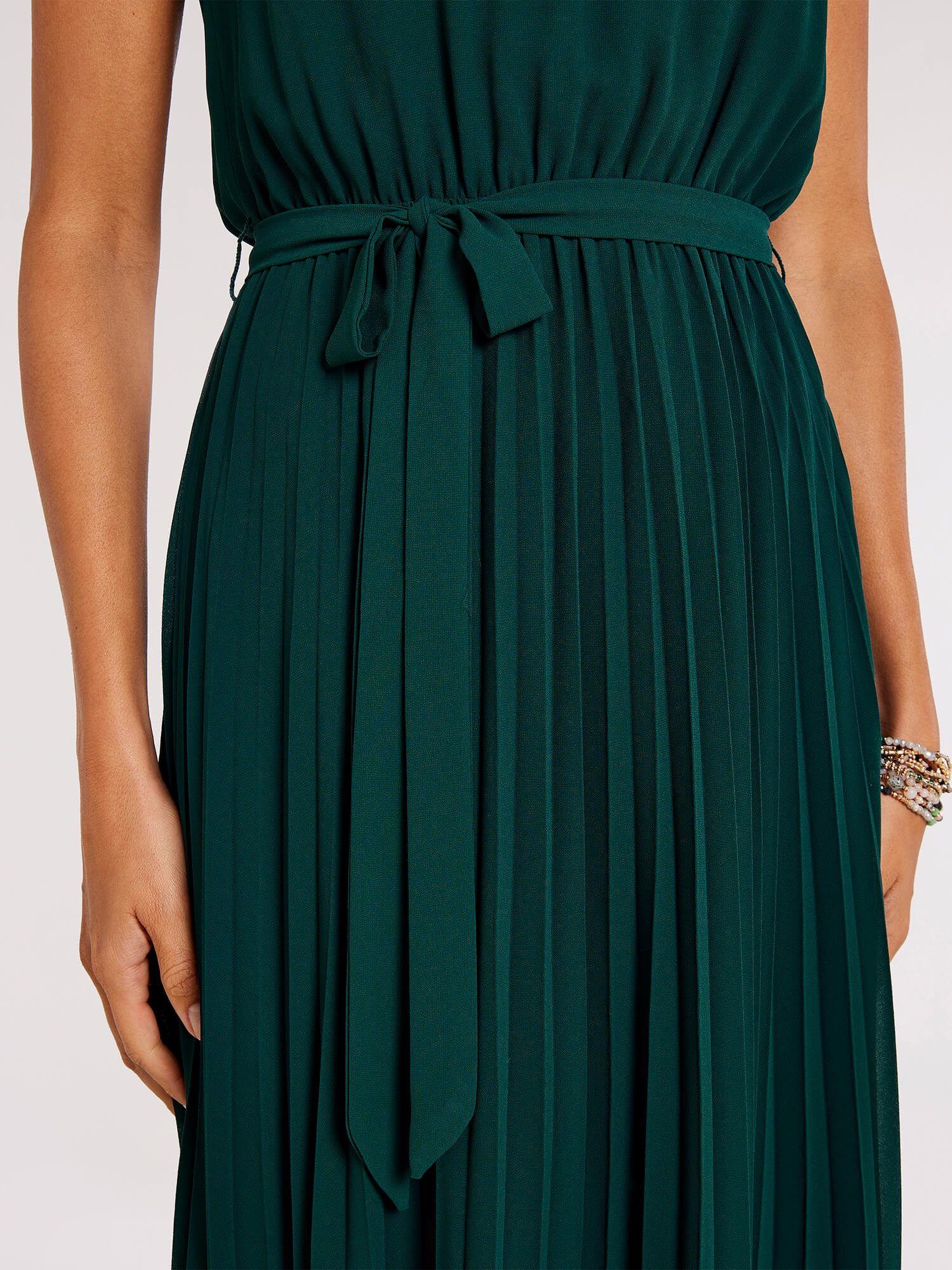 Apricot Midikleid Plissee Kleid (Stoffgürtel) mit Bindeband