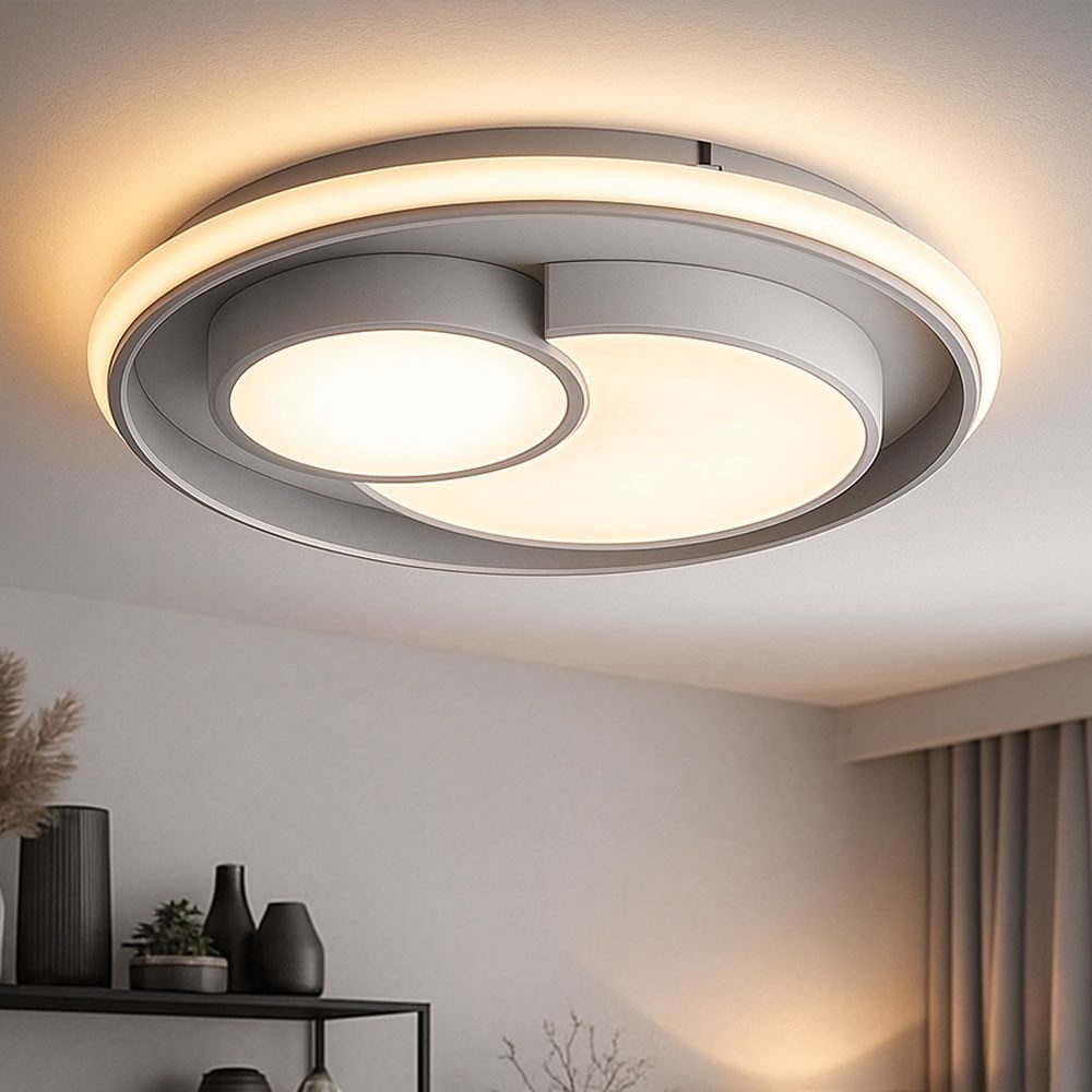 WOFI LED Deckenleuchte, LED-Leuchtmittel fest verbaut, Warmweiß, Deckenleuchte dimmbar über Schalter Wohnzimmer LED weiß grau