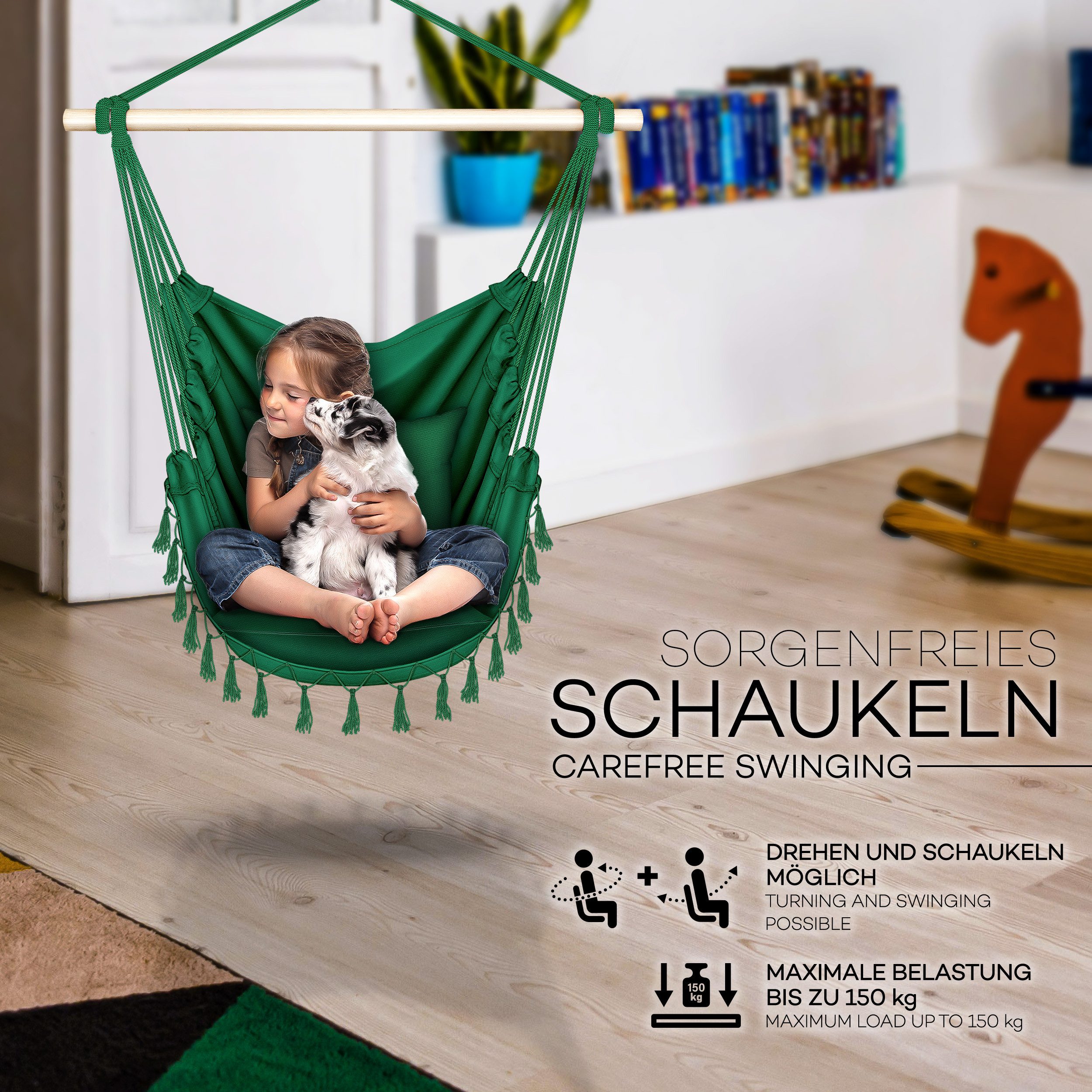 tillvex Hängesessel tillvex® Hängesessel mit 2 Kissen Hängestuhl Hängeschaukel Hängekorb, Kinder