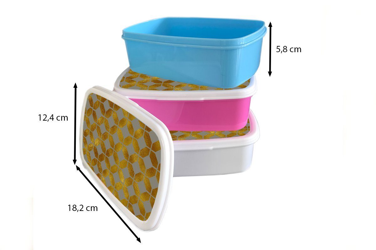MuchoWow Lunchbox Muster Snackbox, (2-tlg), Kunststoff, Grau, rosa Brotbox Figur Kinder, - Gold - für Kunststoff - Erwachsene, Mädchen, Brotdose