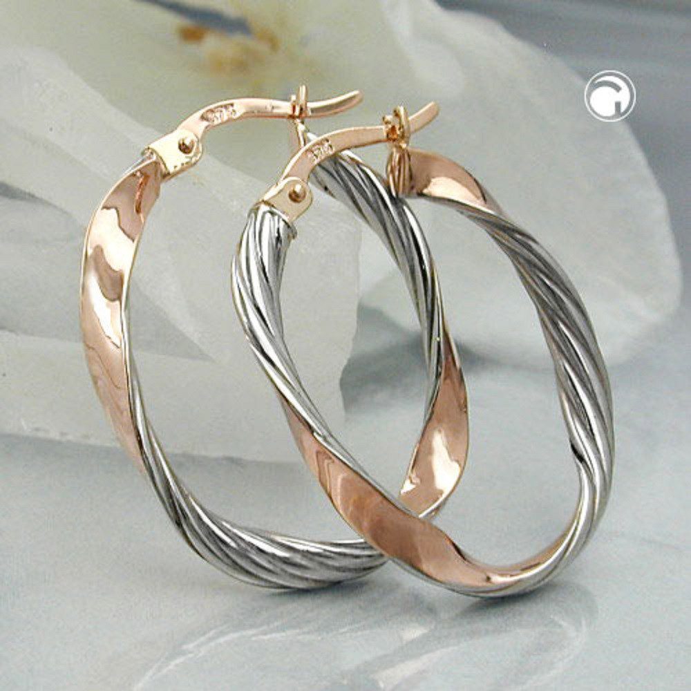 unbespielt Paar Creolen Ohrringe Bicolor-Effekt diamantiert 375 Rotgold 26 x 21 mm, Goldschmuck für Damen