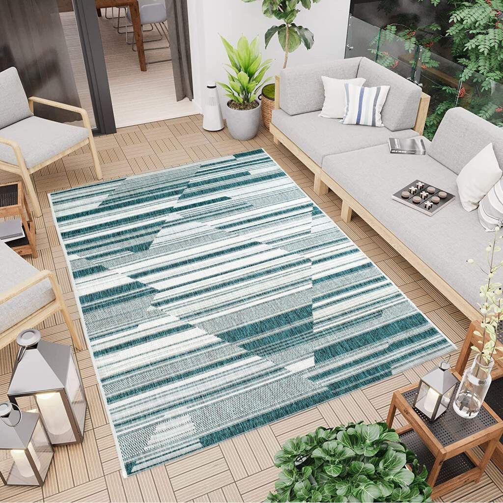 Teppich Outdoor 660, Carpet City, rechteckig, Höhe: 5 mm, In/- Outdoor  geeignet, Abstrakt, Wohnzimmer, Balkon, Terrasse | Kurzflor-Teppiche