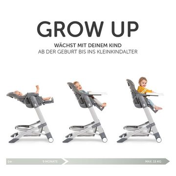 Hauck Hochstuhl Grow Up - Melange Grey, Babystuhl & Babyliege ab Geburt mit Tisch höhenverstellbar klappbar