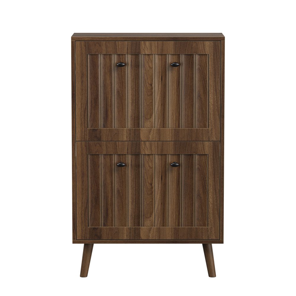 BBWL Schuhschrank Walnuss 60 cm hoch Schuhkommode mit Kippschutz vertikal gerillt Schuhschrank Mid Century Schuhaufbewahrung Flur Eingang