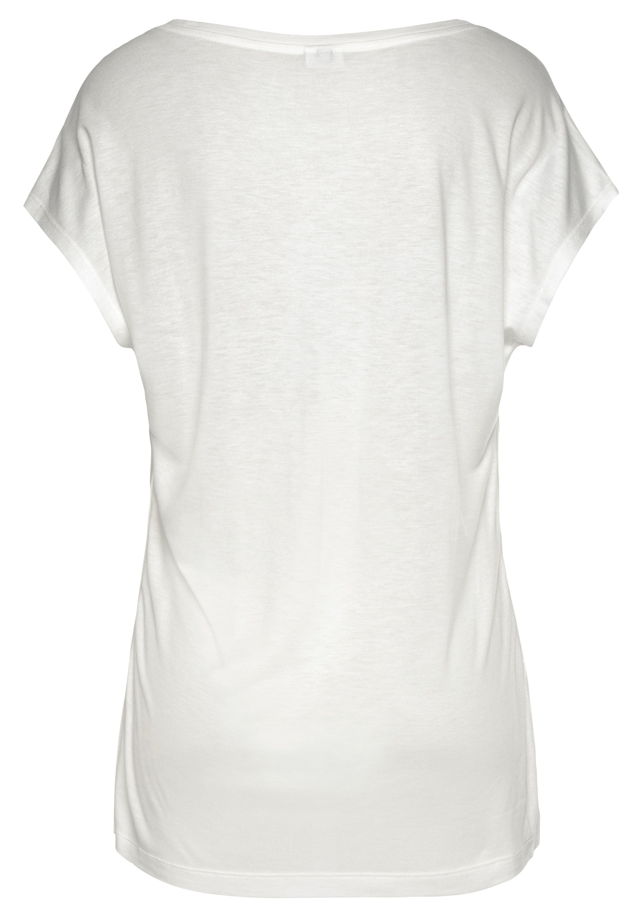 LASCANA Kurzarmshirt mit Frontprint, lockeres T-Shirt mit Vorderseite aus Satin